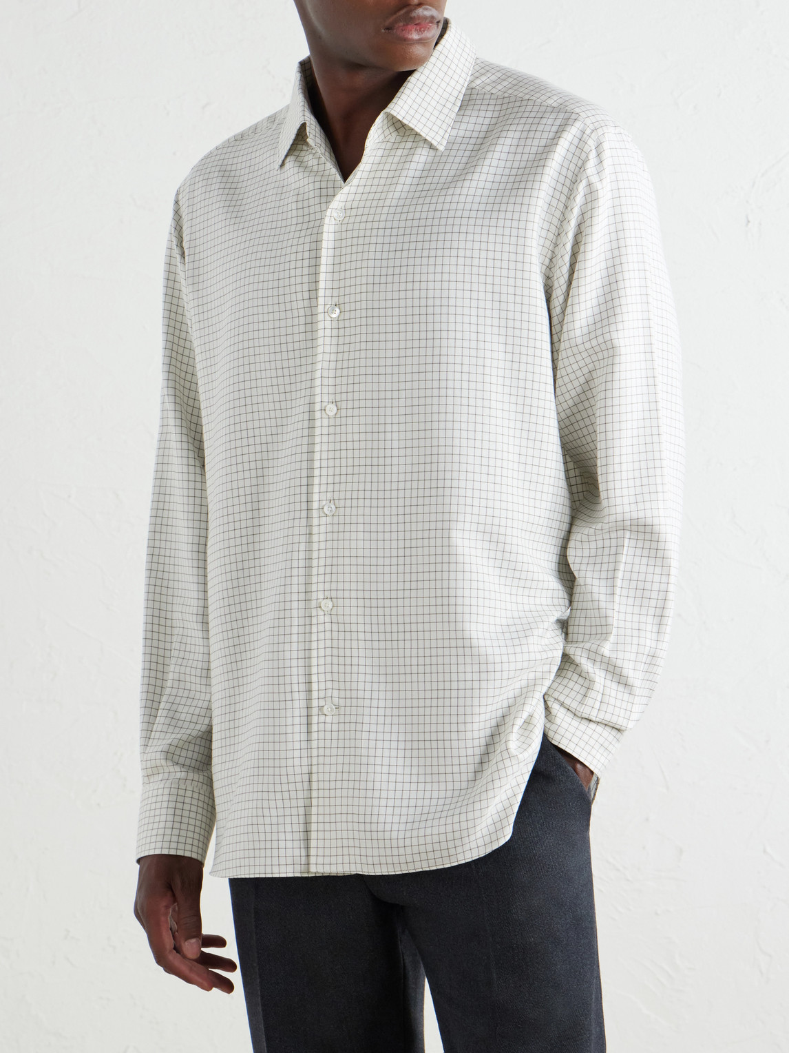 Checked Silk-Twill Shirt