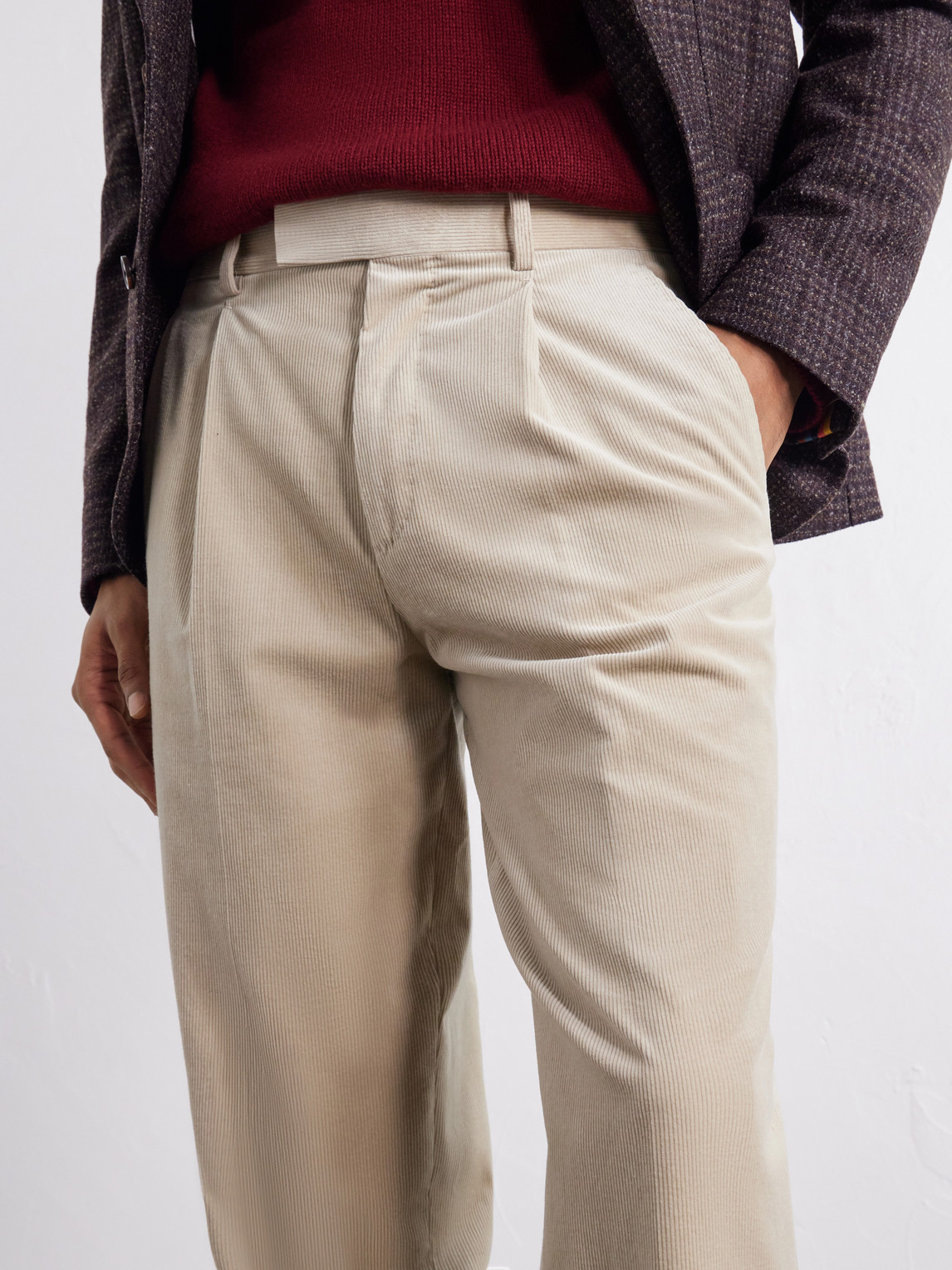 Pleated Straight-Leg Cotton- Corduroy