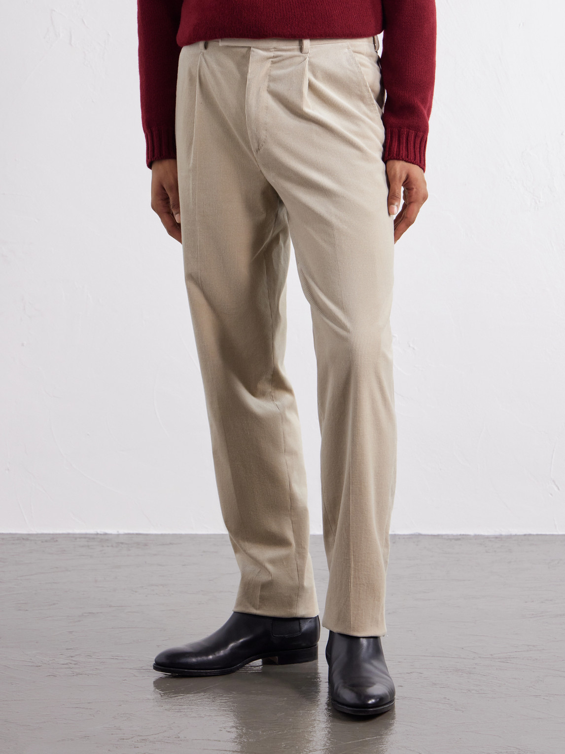 Pleated Straight-Leg Cotton- Corduroy