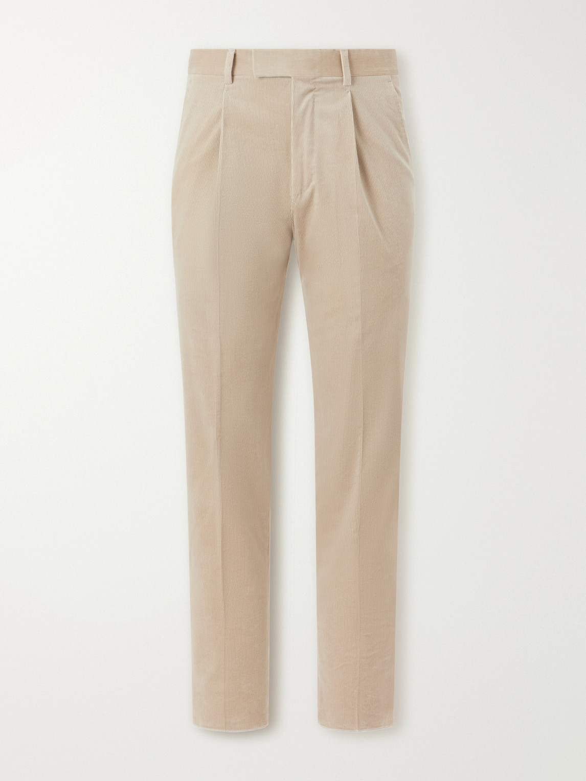 Pleated Straight-Leg Cotton- Corduroy