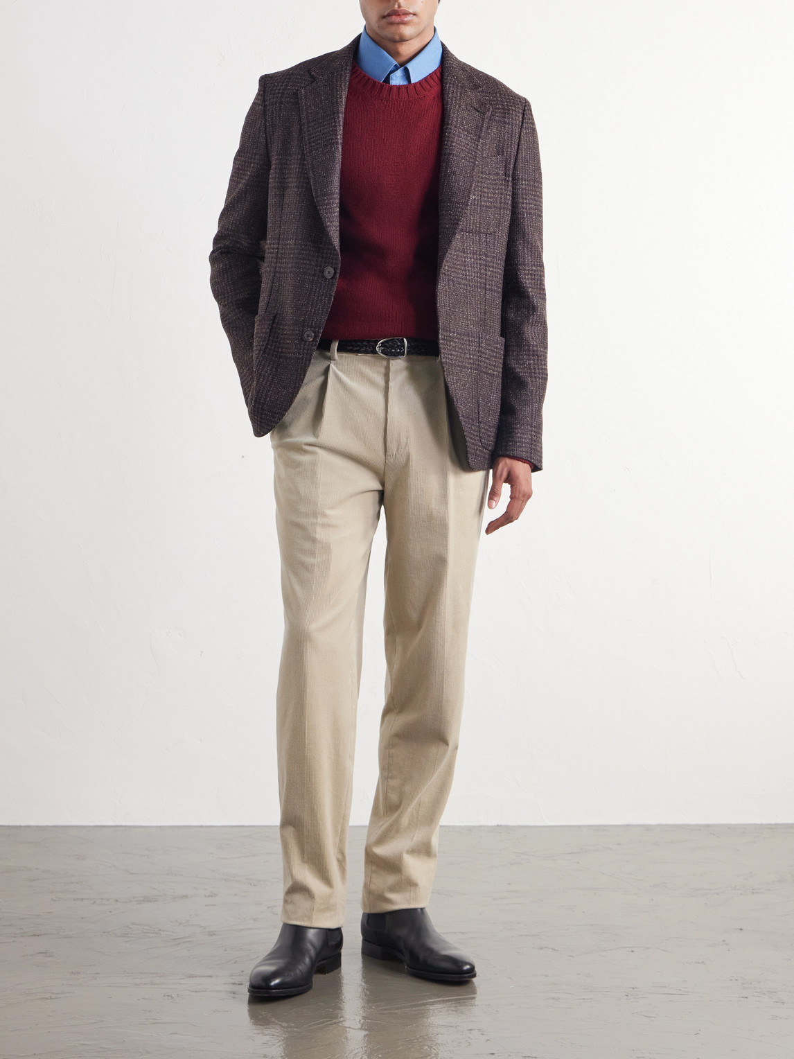 Pleated Straight-Leg Cotton- Corduroy