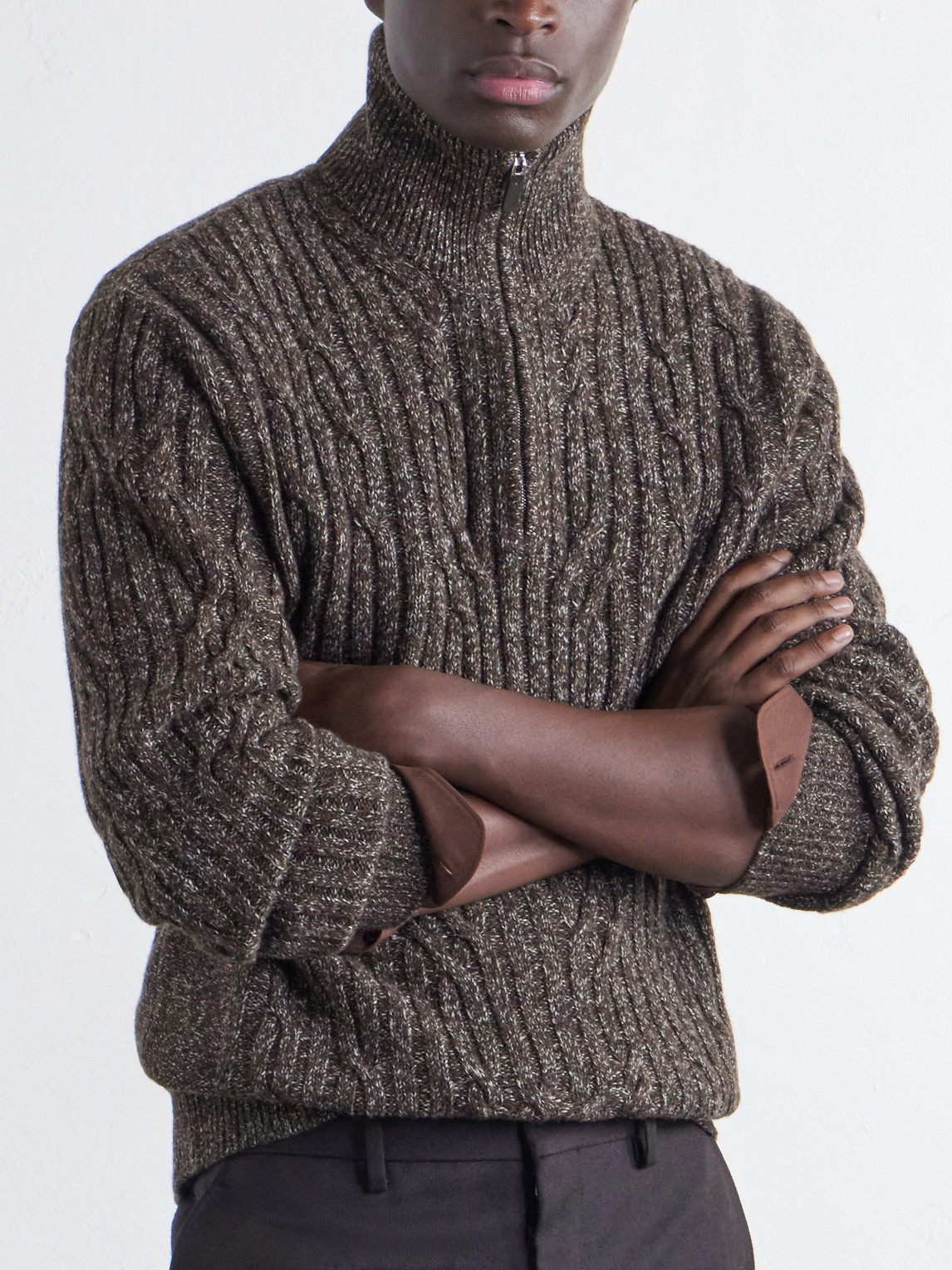 Cable-Knit Wool And Cashmere-Blend Half-Zip Sweater