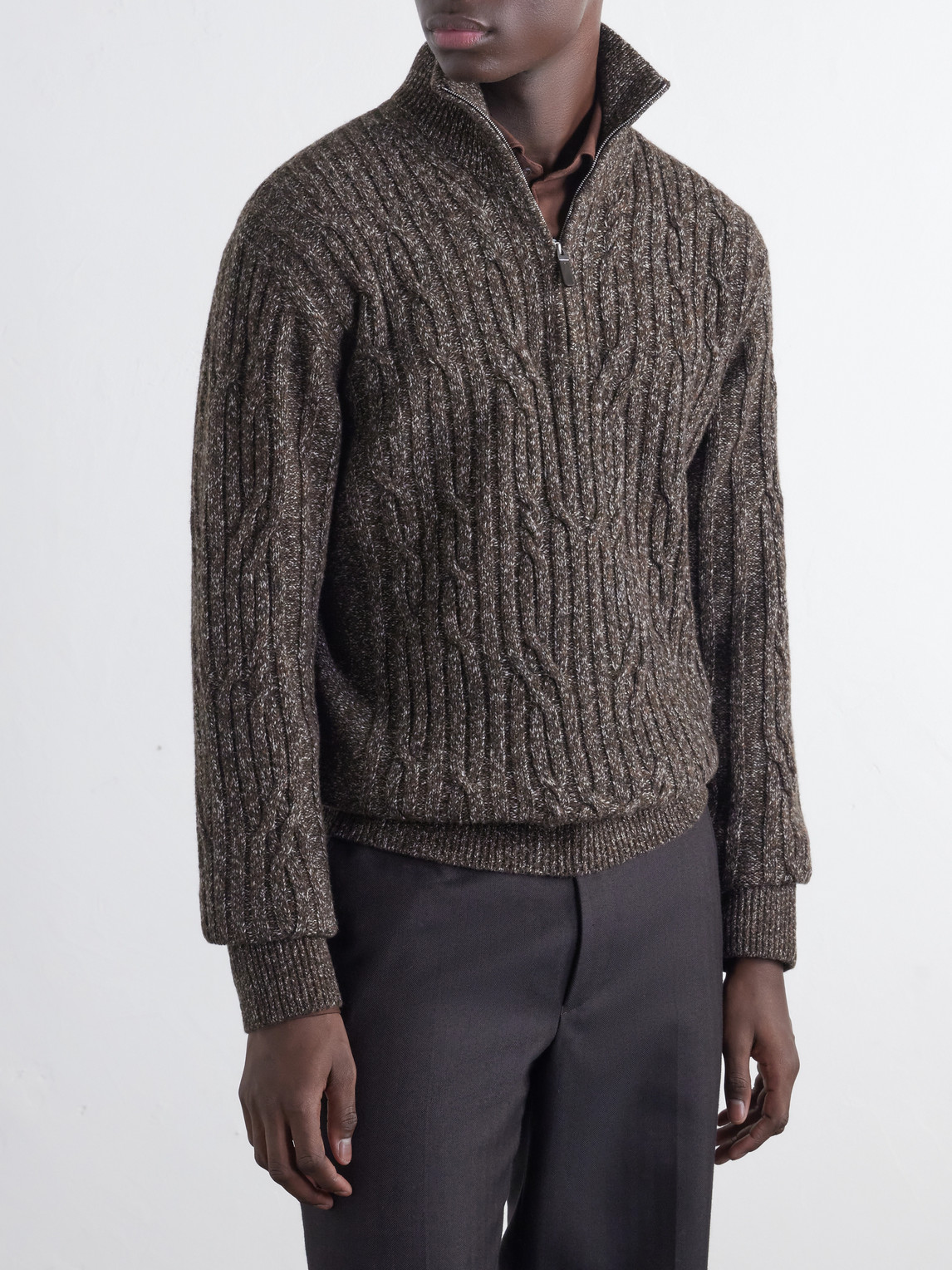 Cable-Knit Wool And Cashmere-Blend Half-Zip Sweater