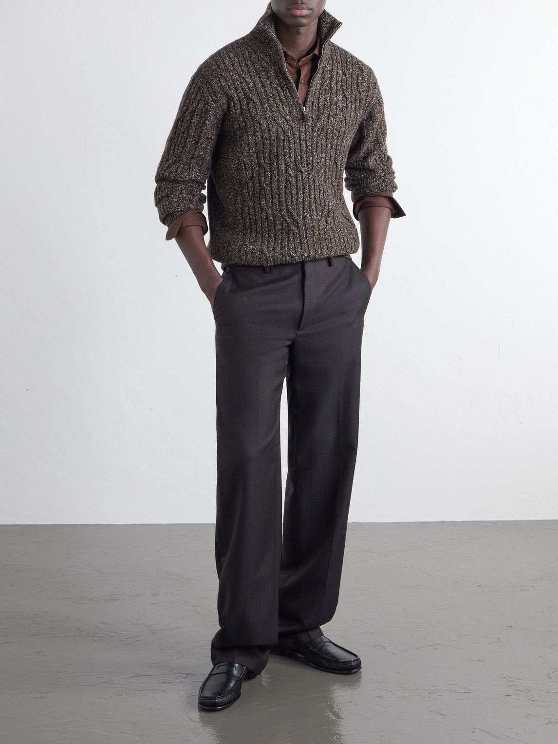 Cable-Knit Wool And Cashmere-Blend Half-Zip Sweater