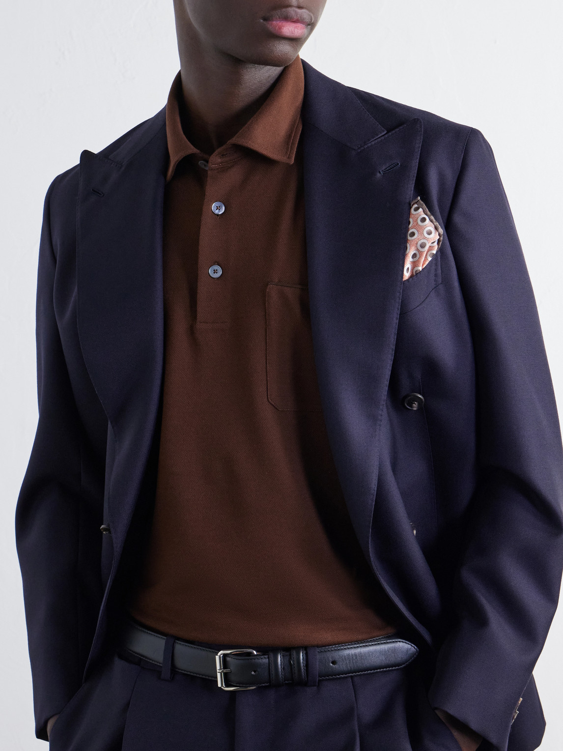 Leather-Trimmed Cotton-Piqué Polo Shirt