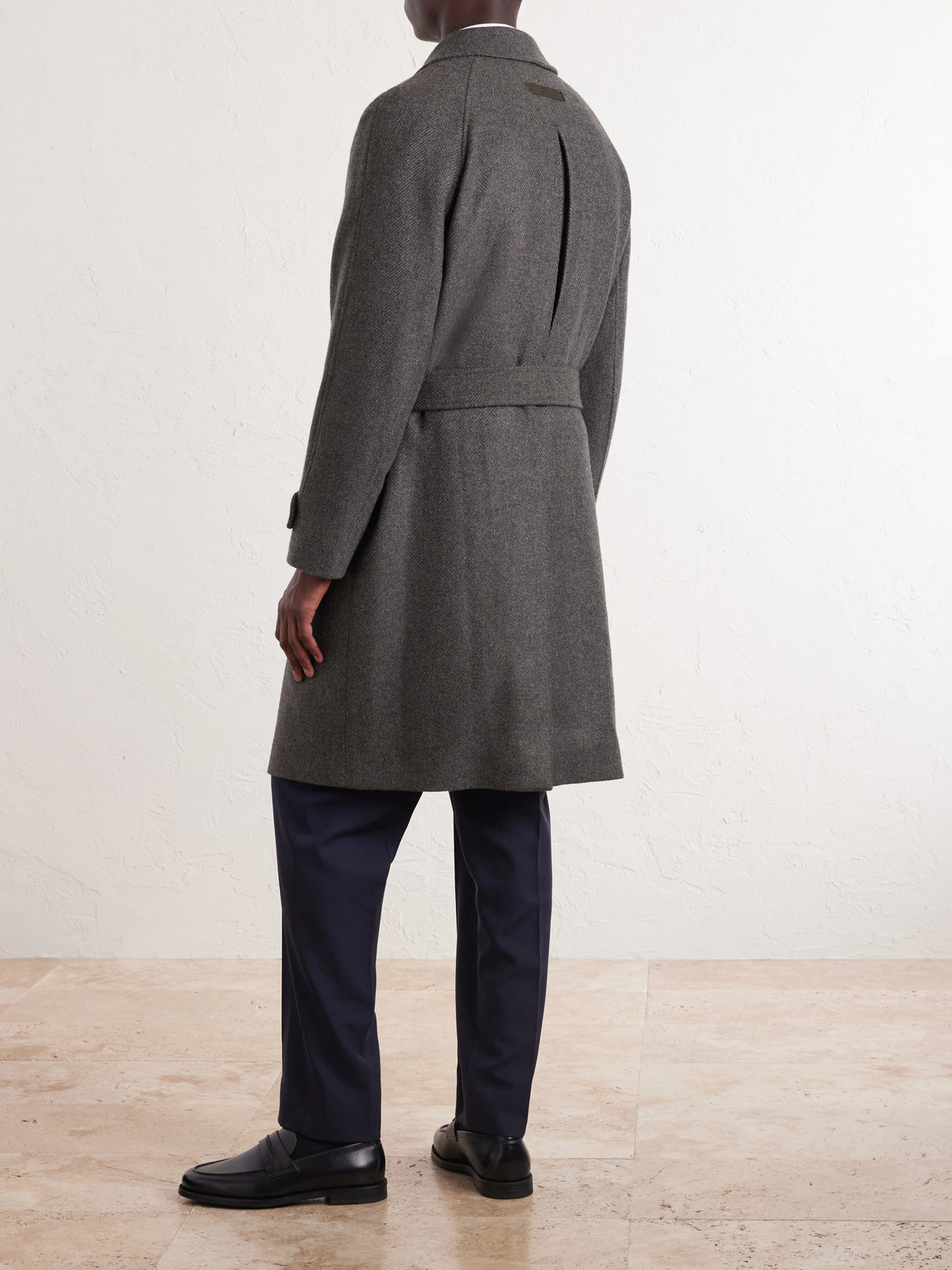 Oasi Belted Herringbone Cashmere Trench Coat