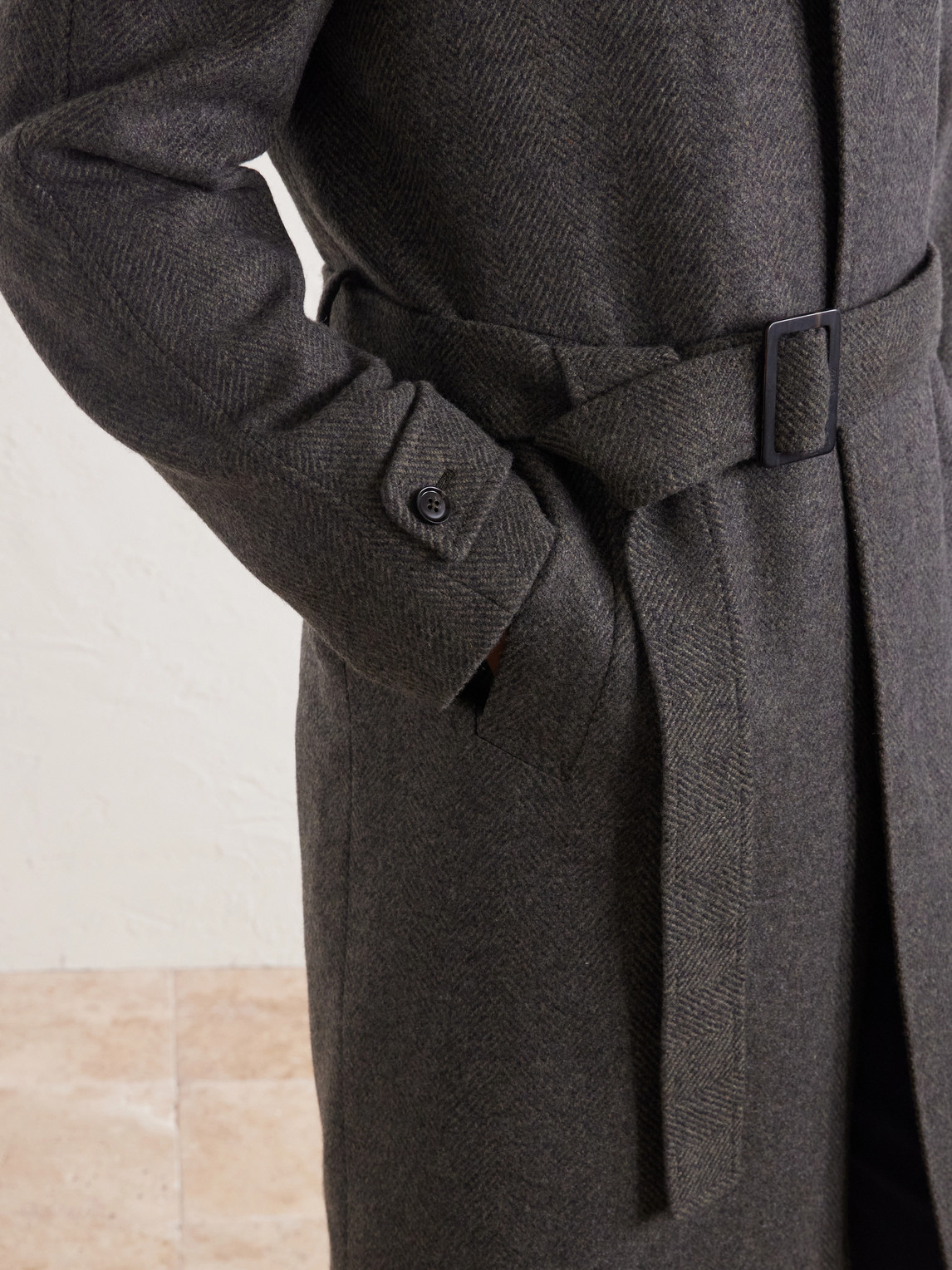 Oasi Belted Herringbone Cashmere Trench Coat