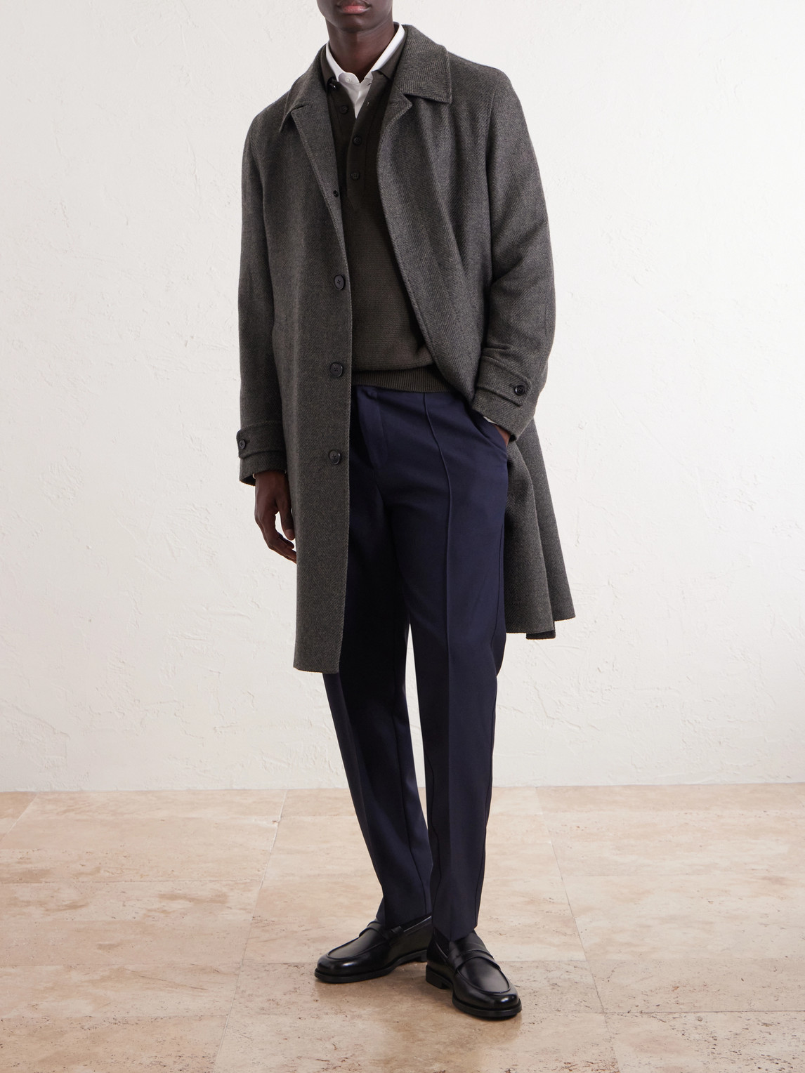 Oasi Belted Herringbone Cashmere Trench Coat