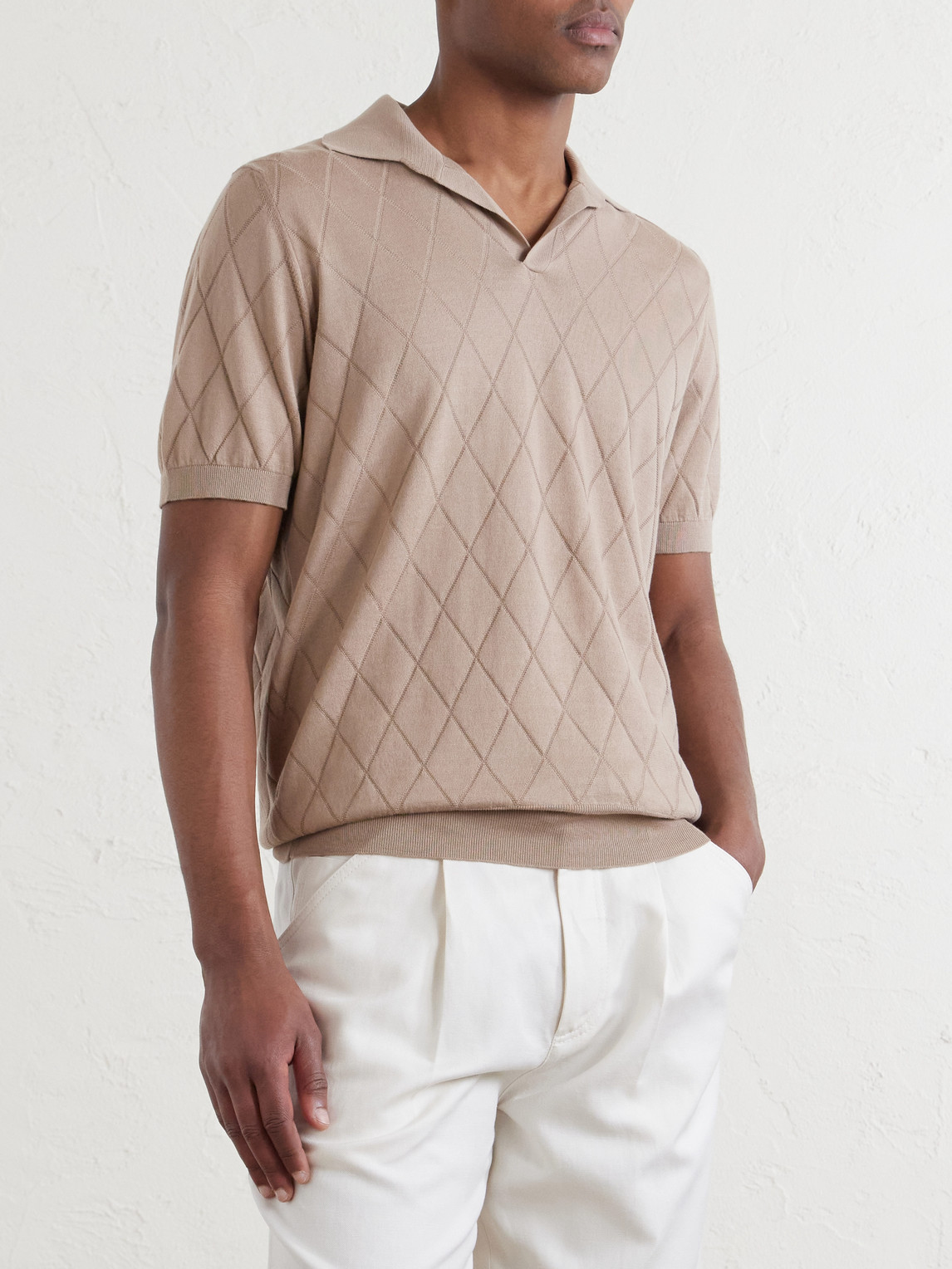 Open-Collar Knitted Cotton Polo Shirt