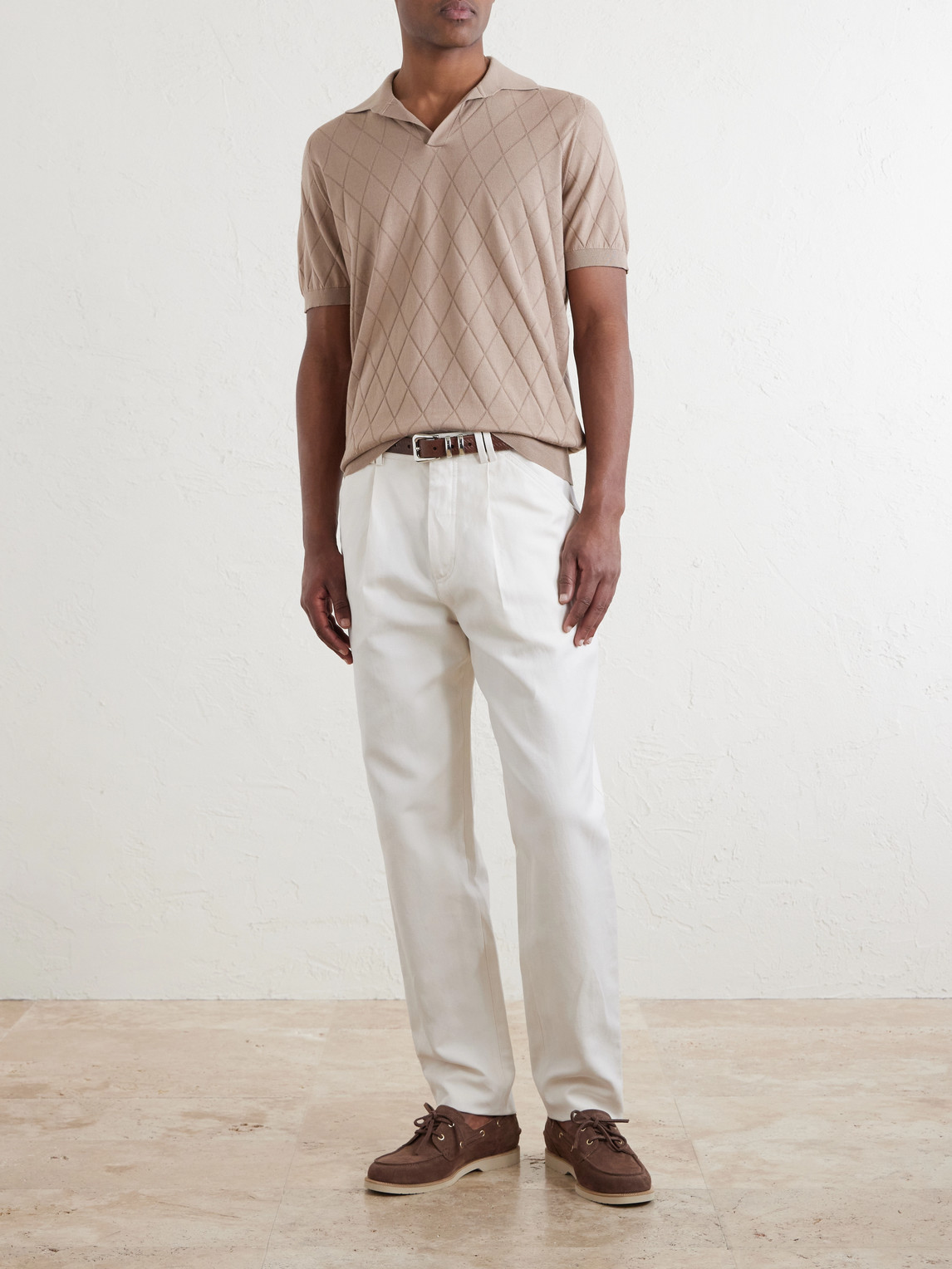 Open-Collar Knitted Cotton Polo Shirt