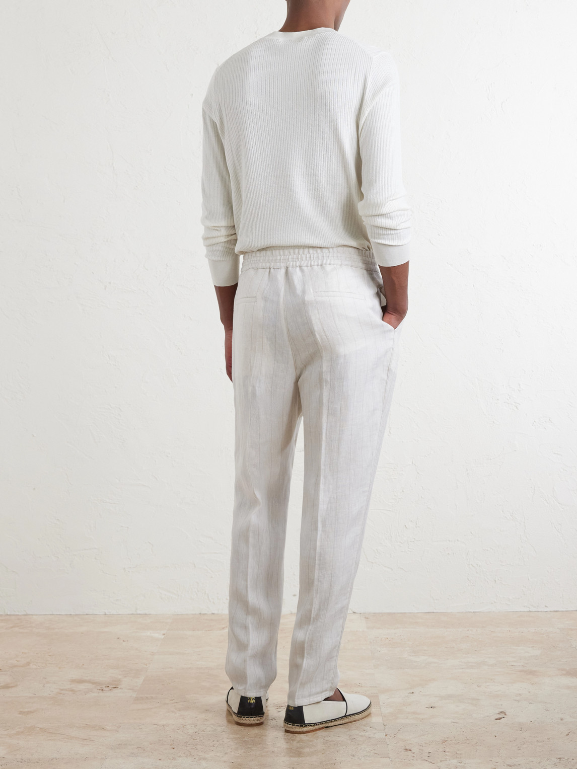  Brunello Cucinelli - Straight-leg Pinstriped Pleated Linen Trousers - Men - White - It 48 