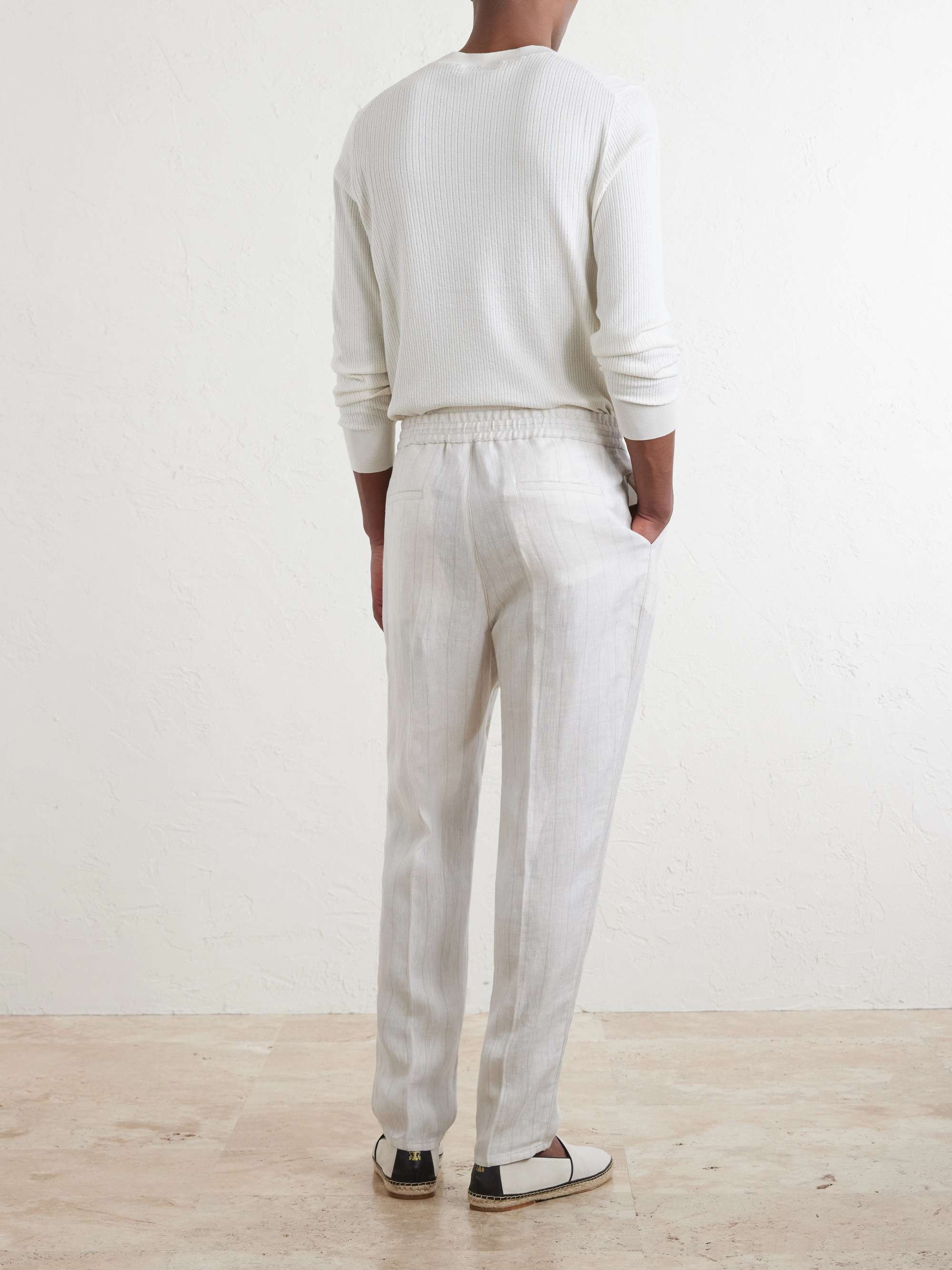BRUNELLO CUCINELLI Straight-Leg Pinstriped Pleated Linen Trousers