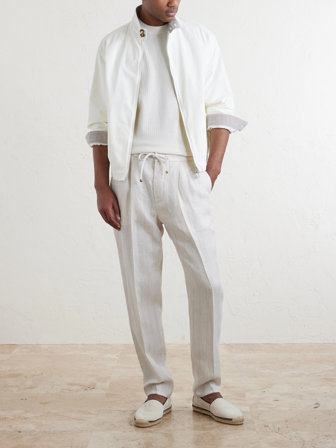 Straight-Leg Pinstriped Pleated Linen