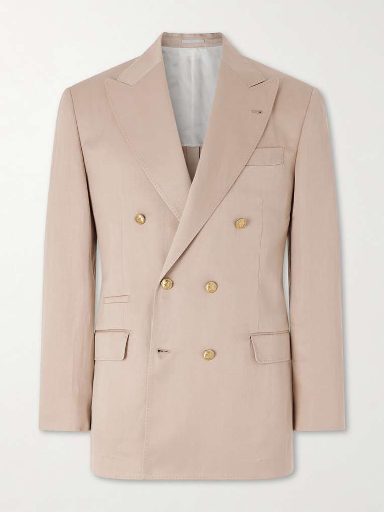 BRUNELLO CUCINELLI Double-Breasted Silk and Linen-Blend Twill Blazer