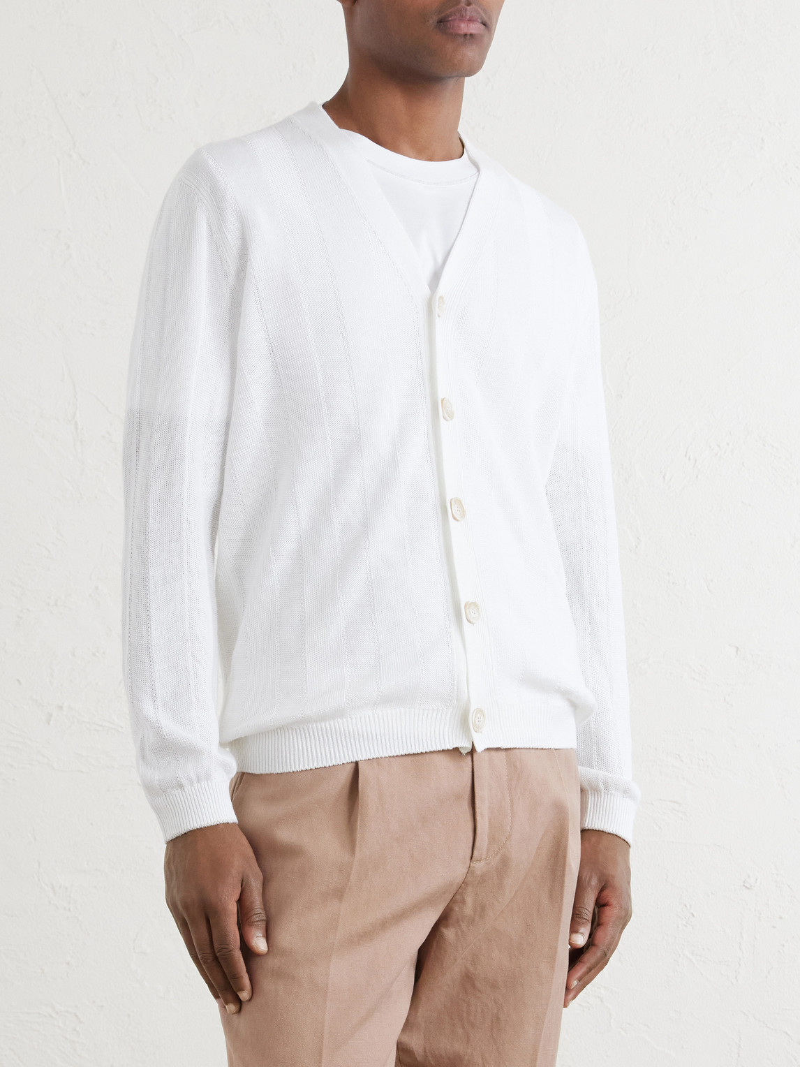  Brunello Cucinelli - Knitted Linen And Cotton-blend Cardigan - Men - White - It 46 