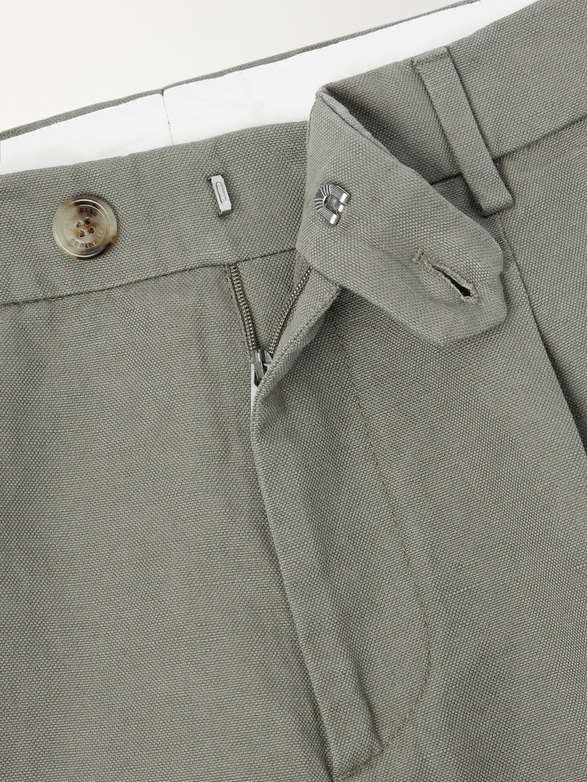 Straight-Leg Pleated Cotton And Linen-Blend Trousers
