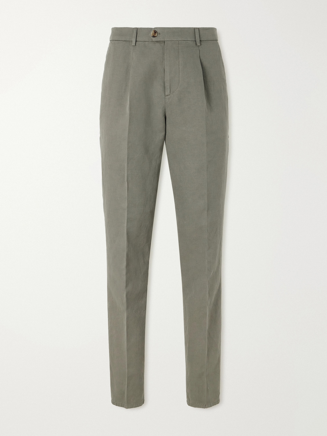 Brunello Cucinelli Straight-Leg Pleated Cotton and Linen-Blend Trousers IT 50