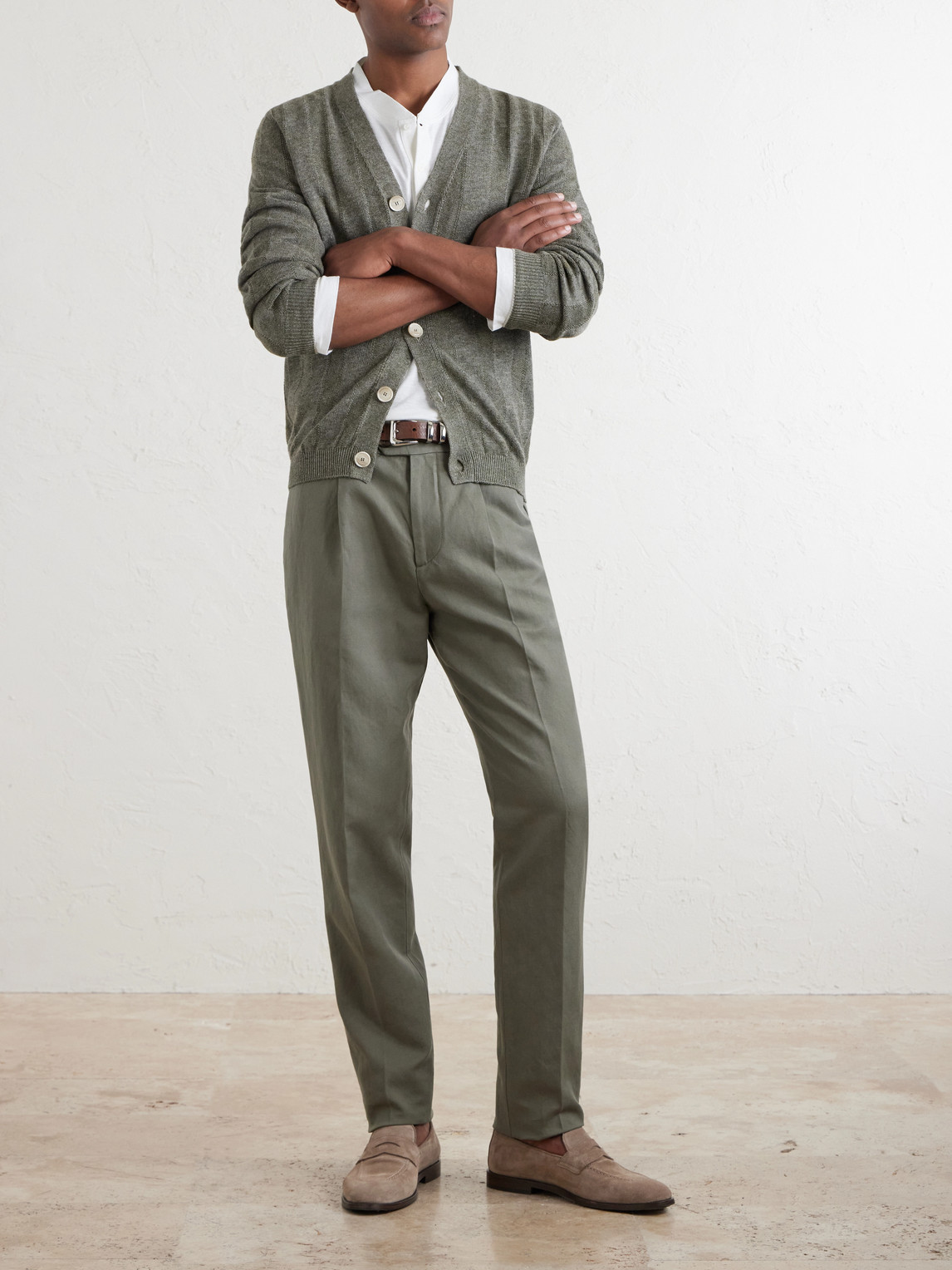 Straight-Leg Pleated Cotton And Linen-Blend Trousers
