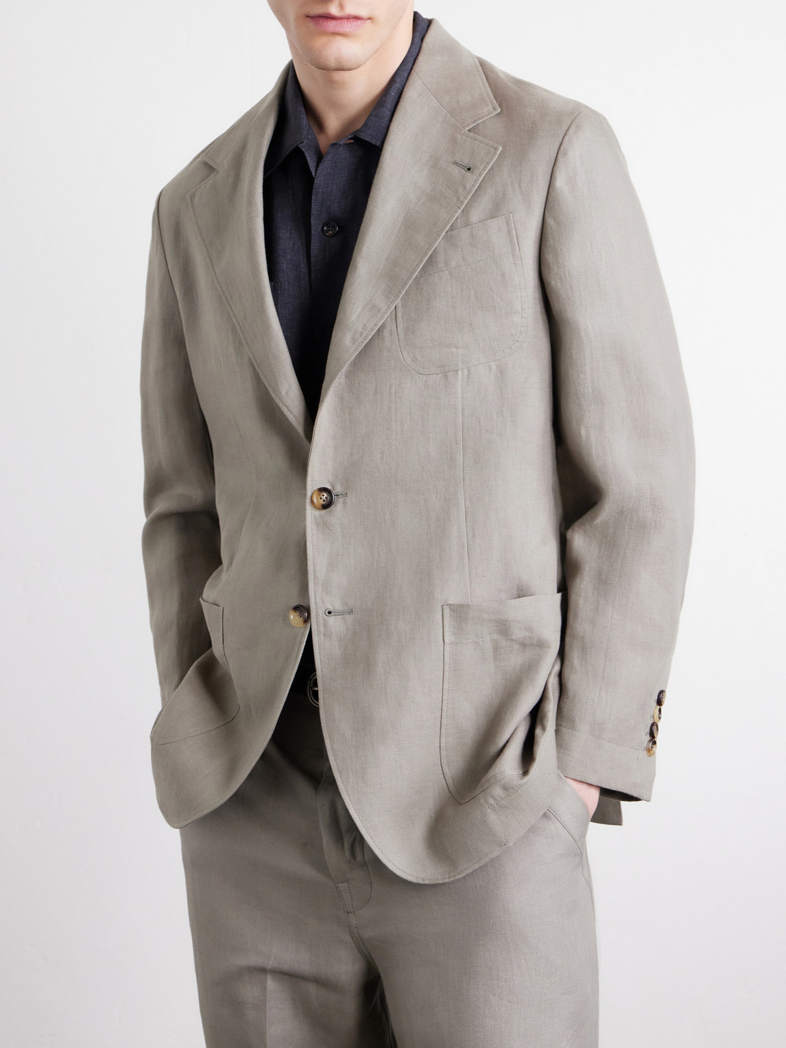 Brunello Cucinelli - Linen-twill Suit Jacket - Men - Green - It 46 