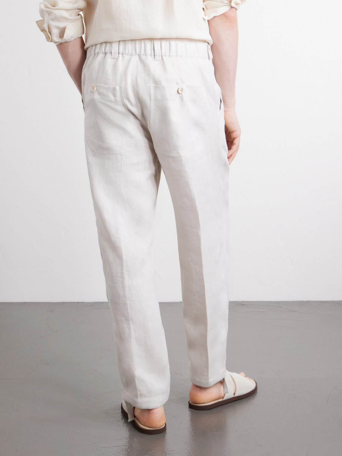  Brunello Cucinelli - Straight-leg Herringbone Linen Trousers - Men - Neutrals - It 46 