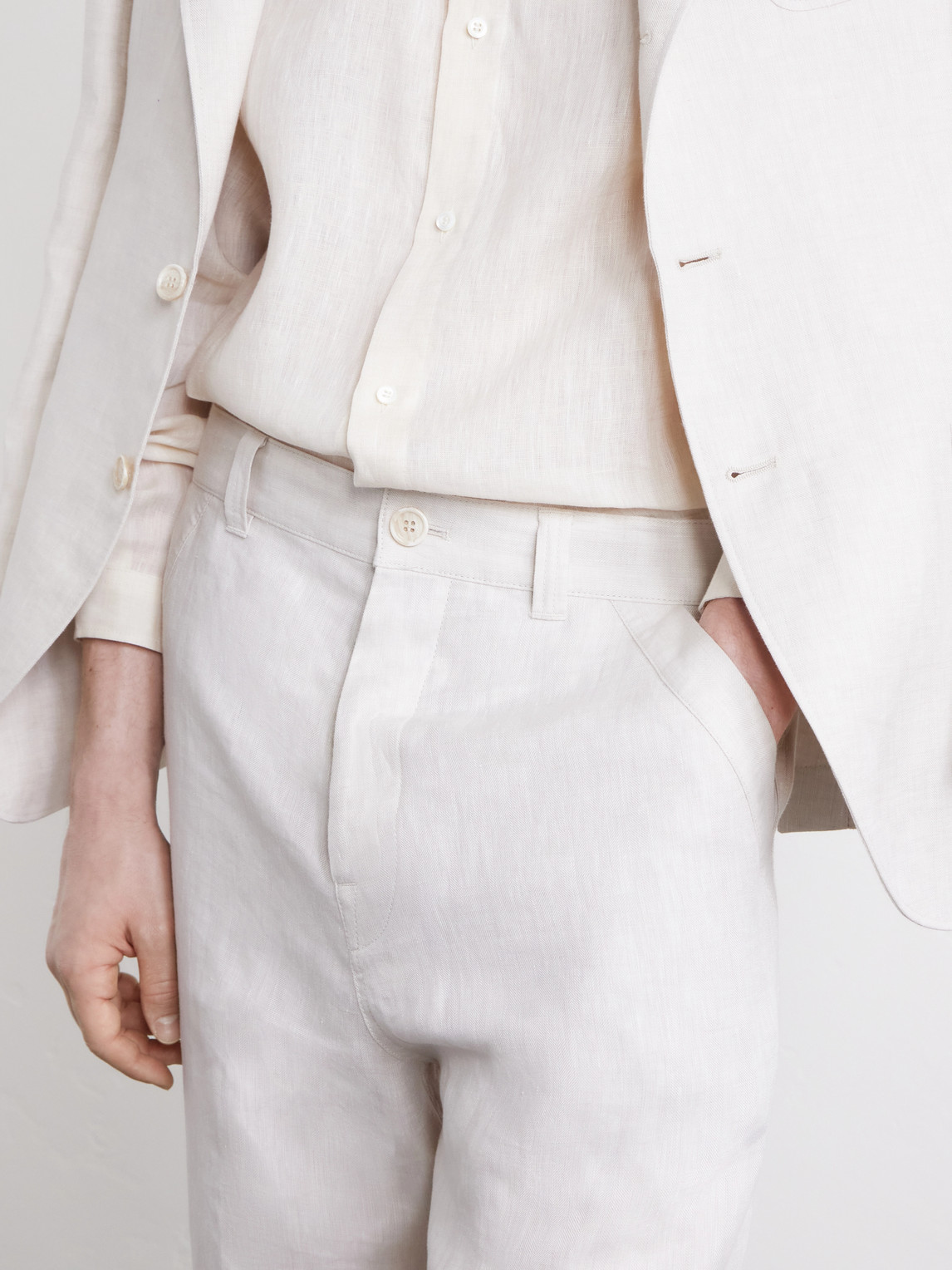 Straight-Leg Herringbone Linen Trousers