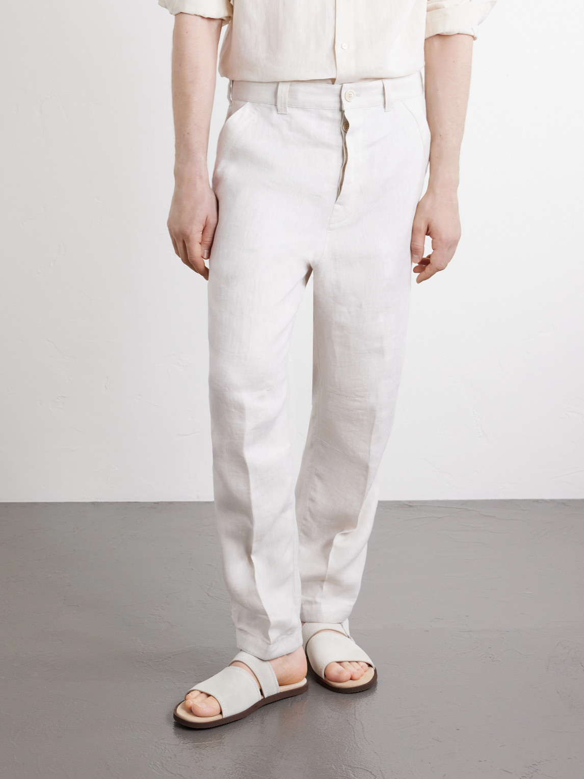  Brunello Cucinelli - Straight-leg Herringbone Linen Trousers - Men - Neutrals - It 46 