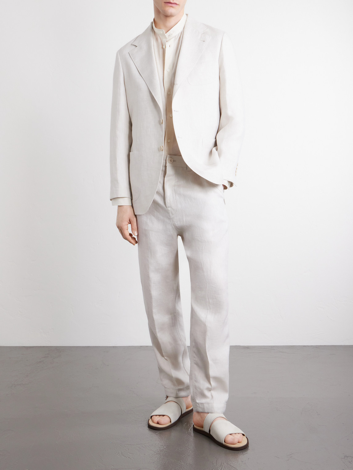 Straight-Leg Herringbone Linen Trousers