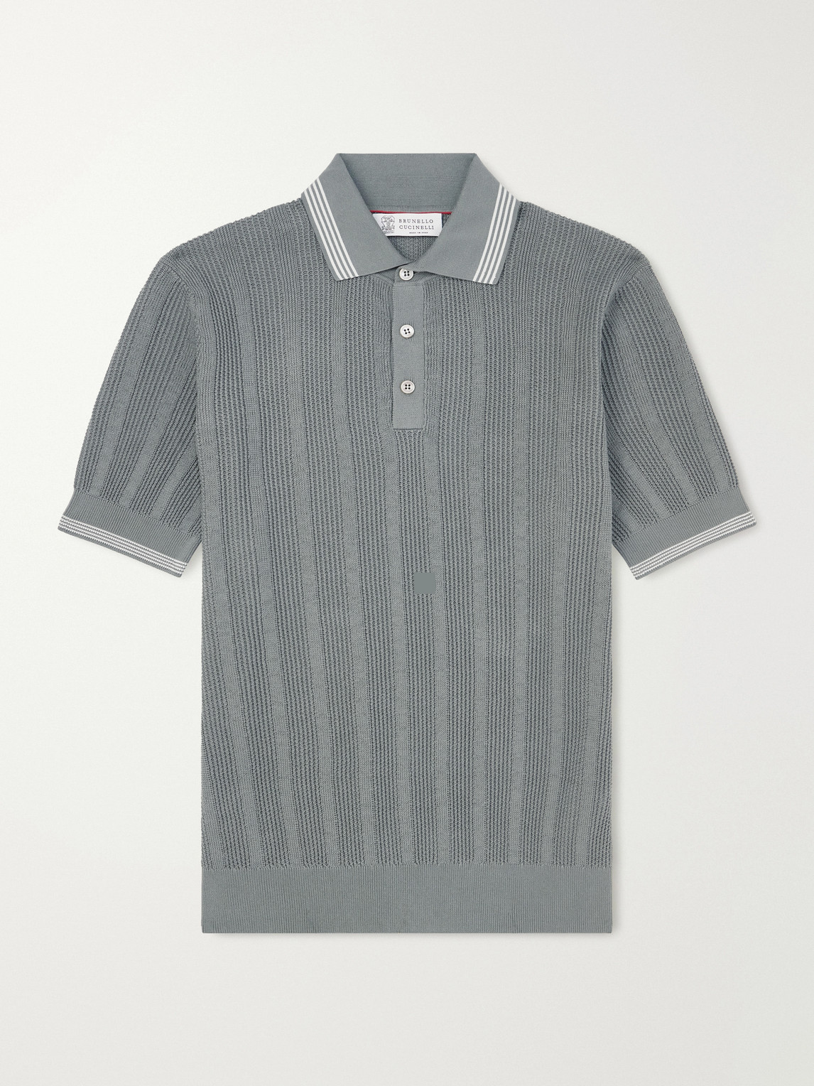 Brunello Cucinelli Striped Pointelle-Knit Cotton Polo Shirt IT 52