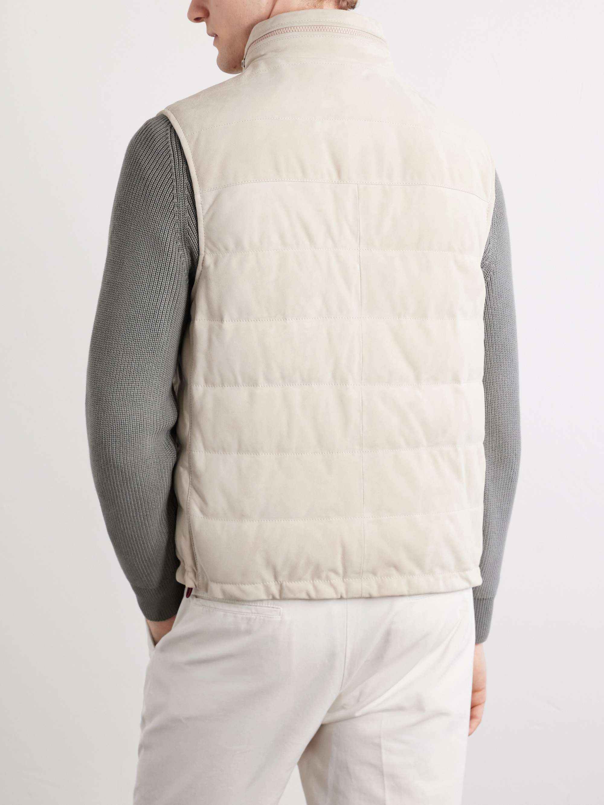 BRUNELLO CUCINELLI Hooded Suede Down Gilet for Men | MR PORTER