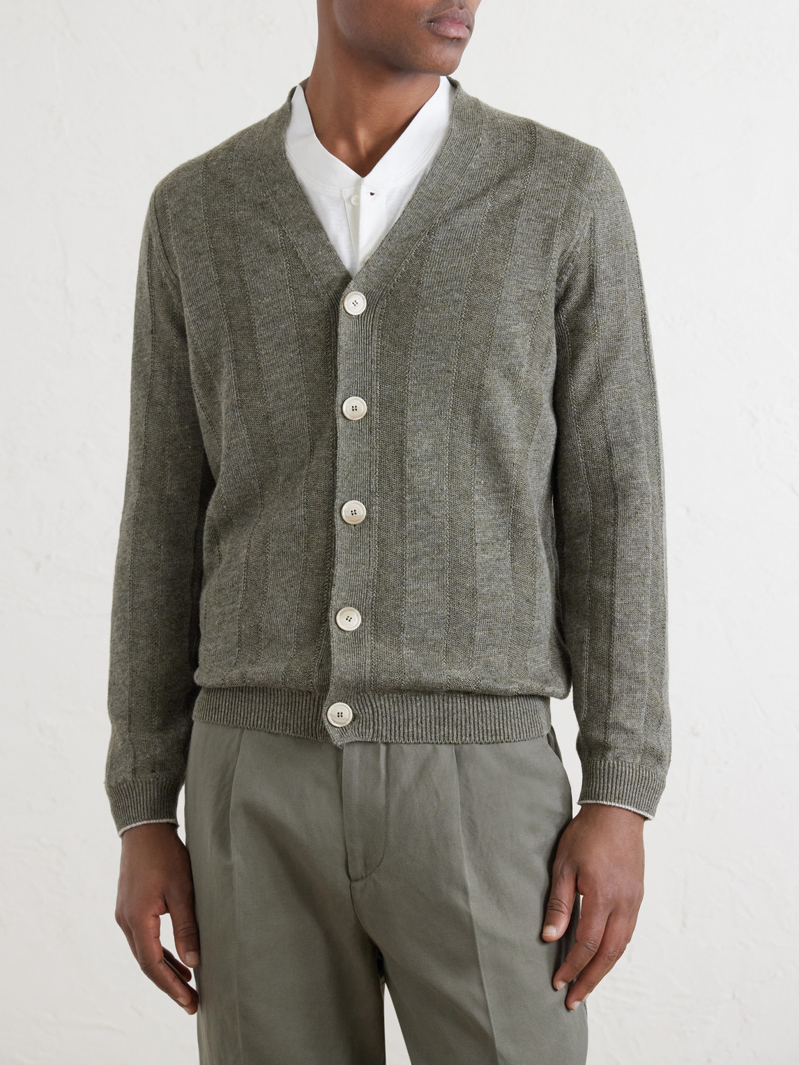  Brunello Cucinelli - Striped Knitted Linen And Cotton-blend Cardigan - Men - Green - It 46 