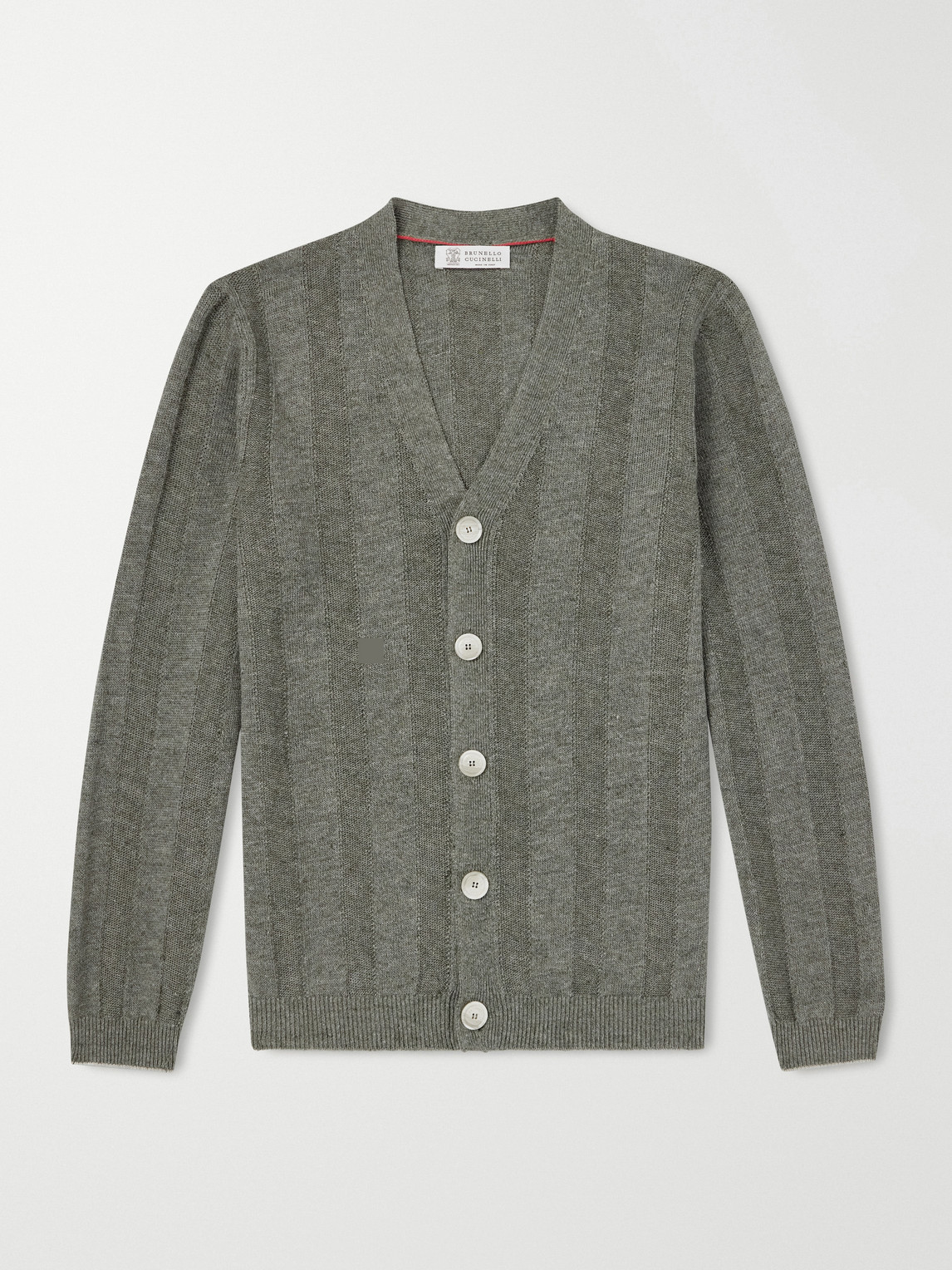 Brunello Cucinelli Striped Knitted Linen and Cotton-Blend Cardigan IT 54