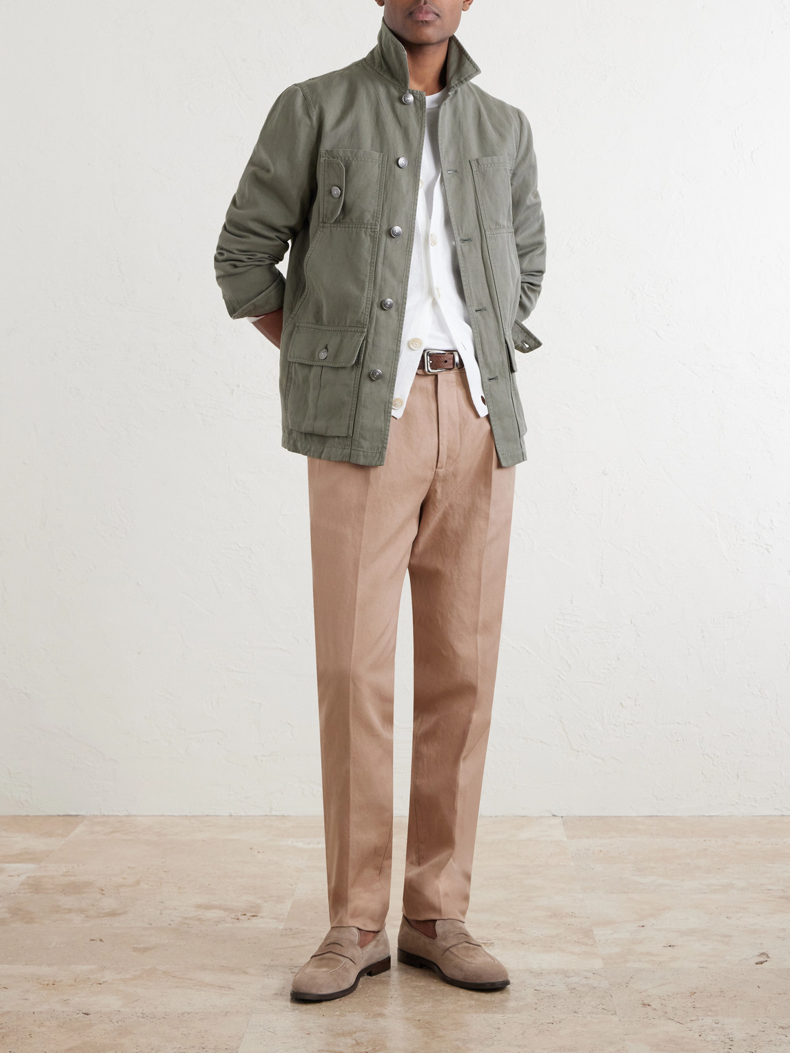 Straight-Leg Pleated Cotton And Linen-Blend Trousers