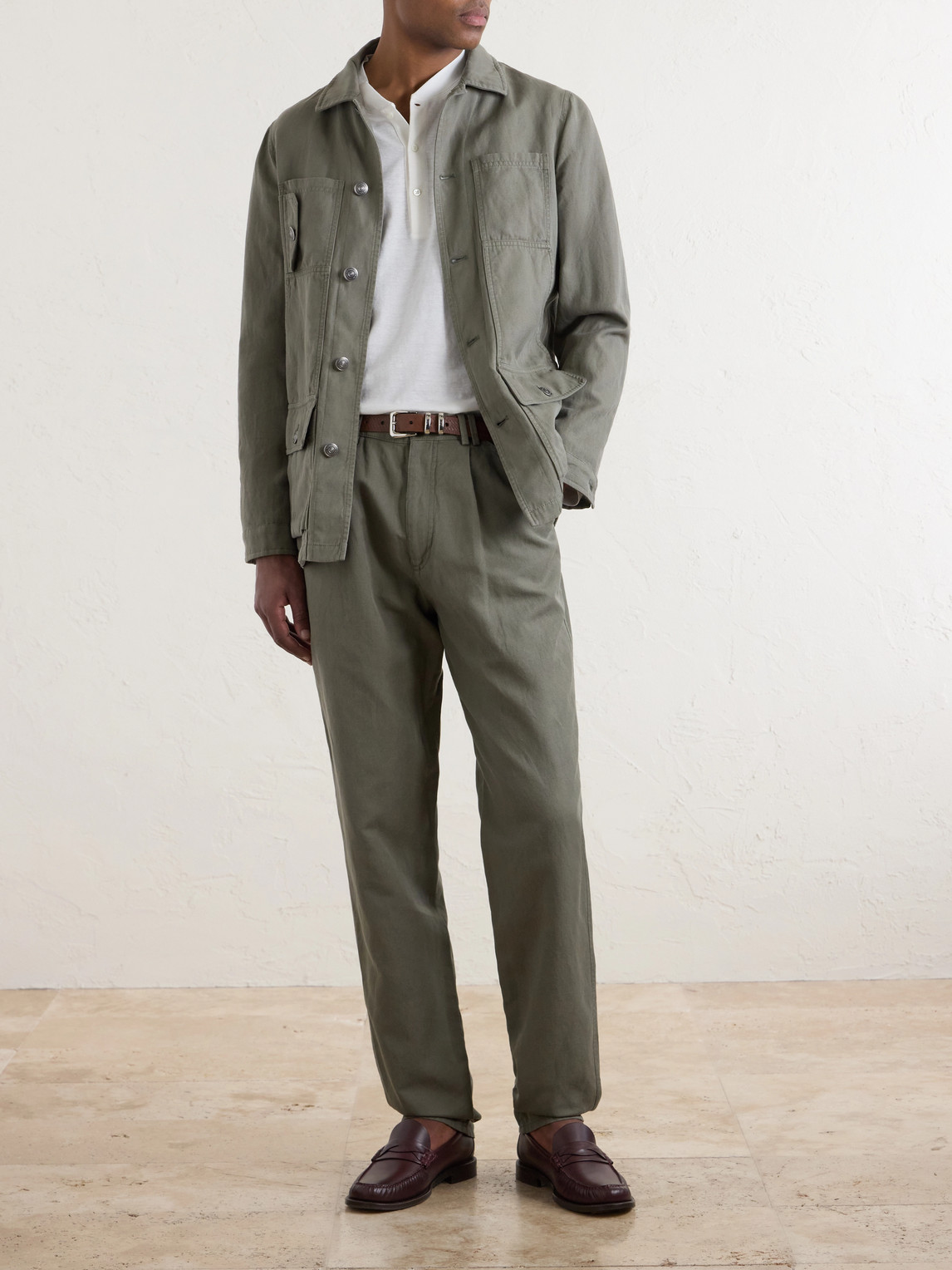 Straight-Leg Pleated Cotton And Linen-Blend Trousers