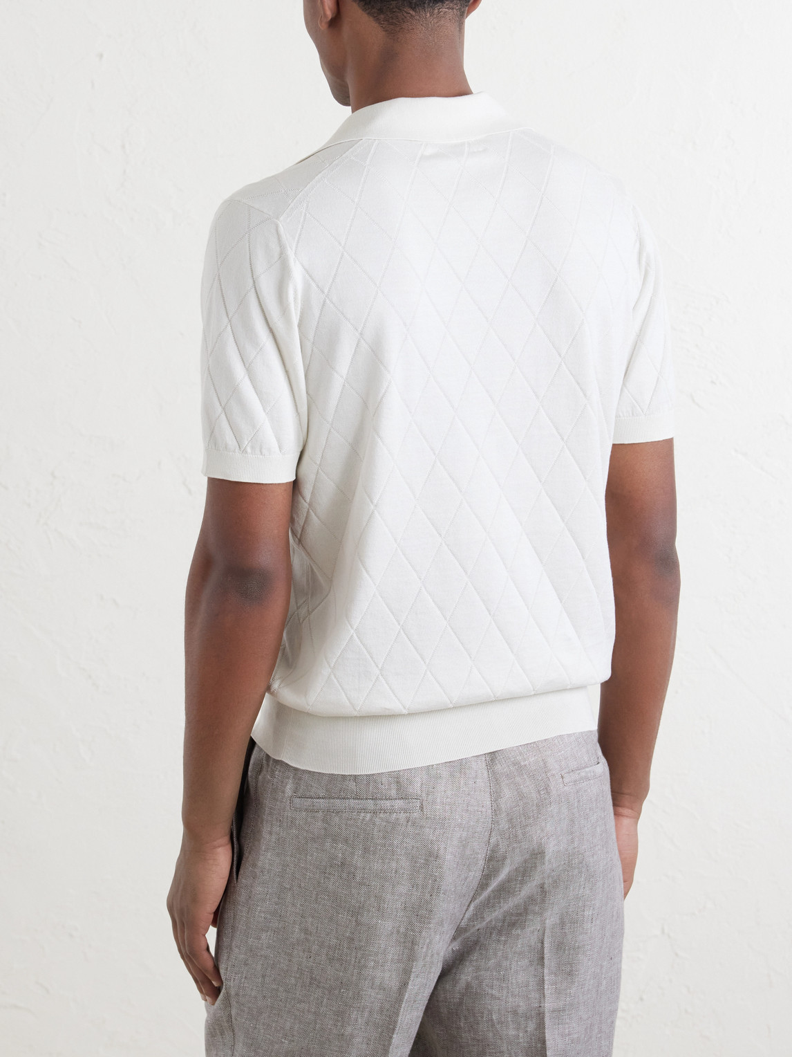 Open-Collar Knitted Cotton Polo Shirt