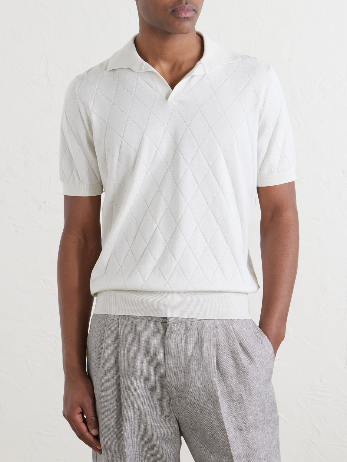 Open-Collar Knitted Cotton Polo Shirt