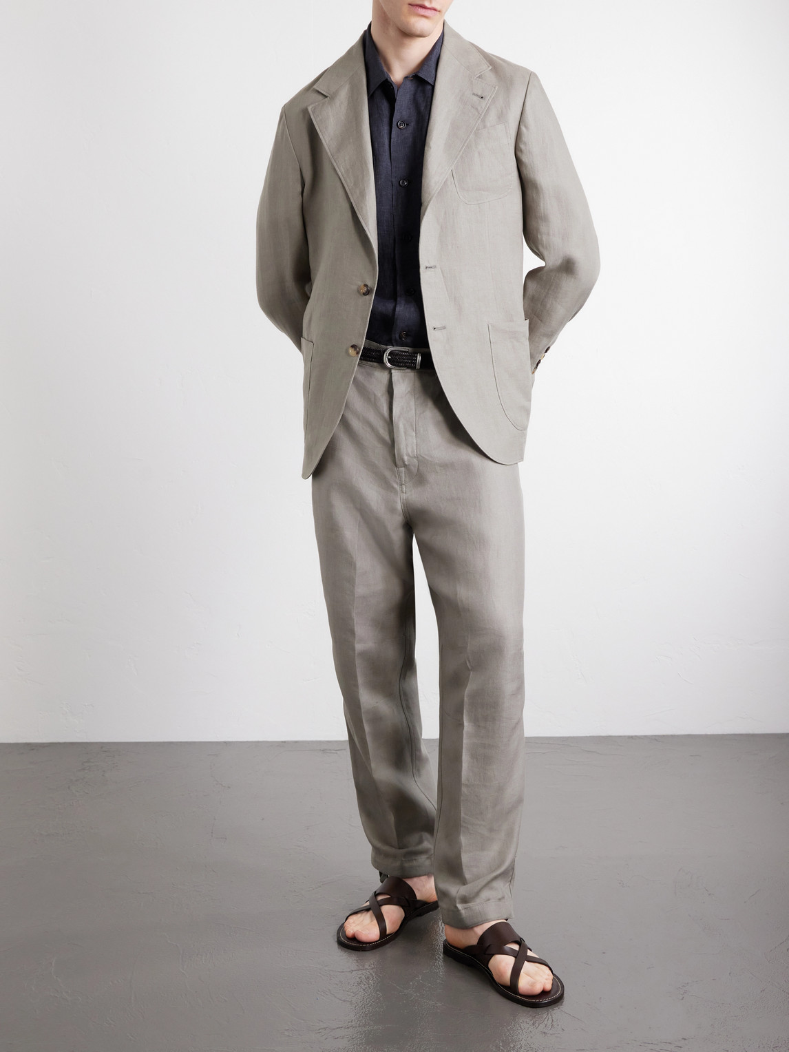 Straight-Leg Herringbone Linen Trousers
