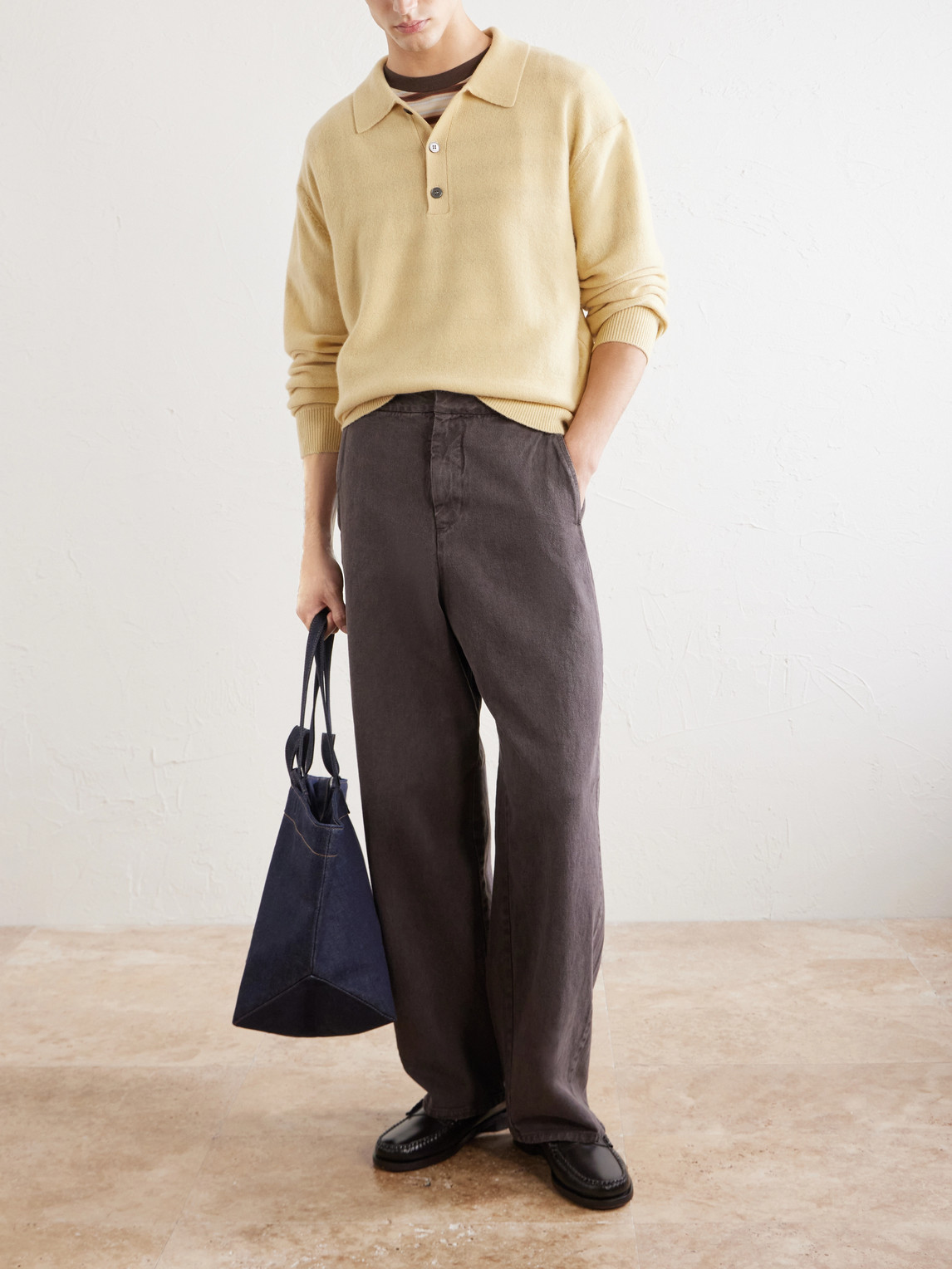 Frame Wool Polo Sweater In Yellow
