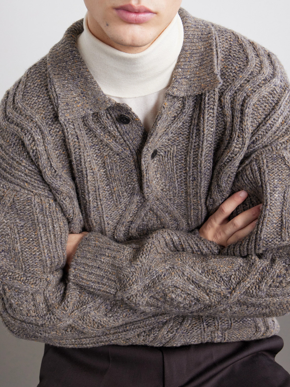 Cable-Knit Wool And Cashmere-Blend Polo Sweater