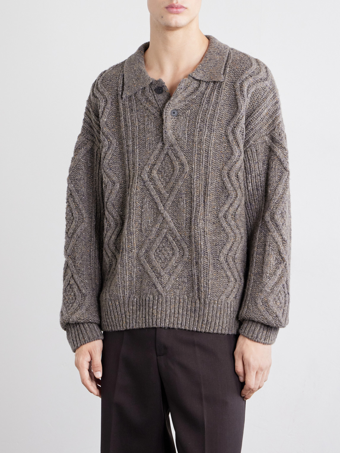 Cable-Knit Wool And Cashmere-Blend Polo Sweater