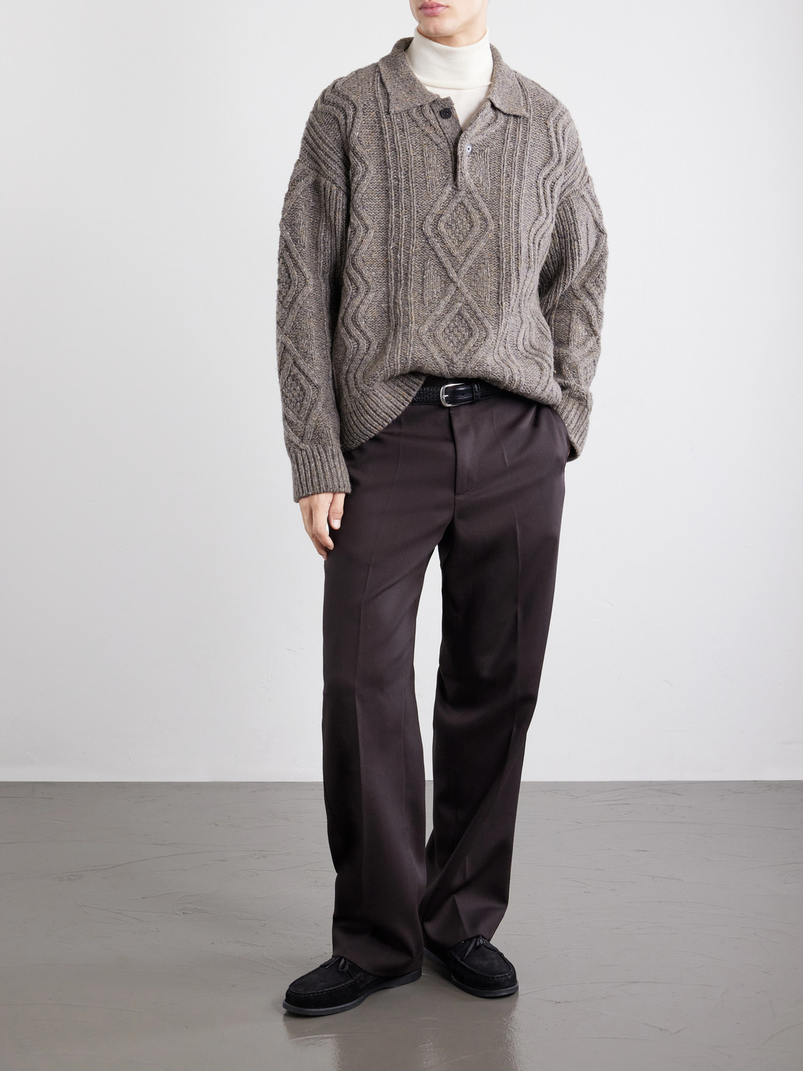 Cable-Knit Wool And Cashmere-Blend Polo Sweater