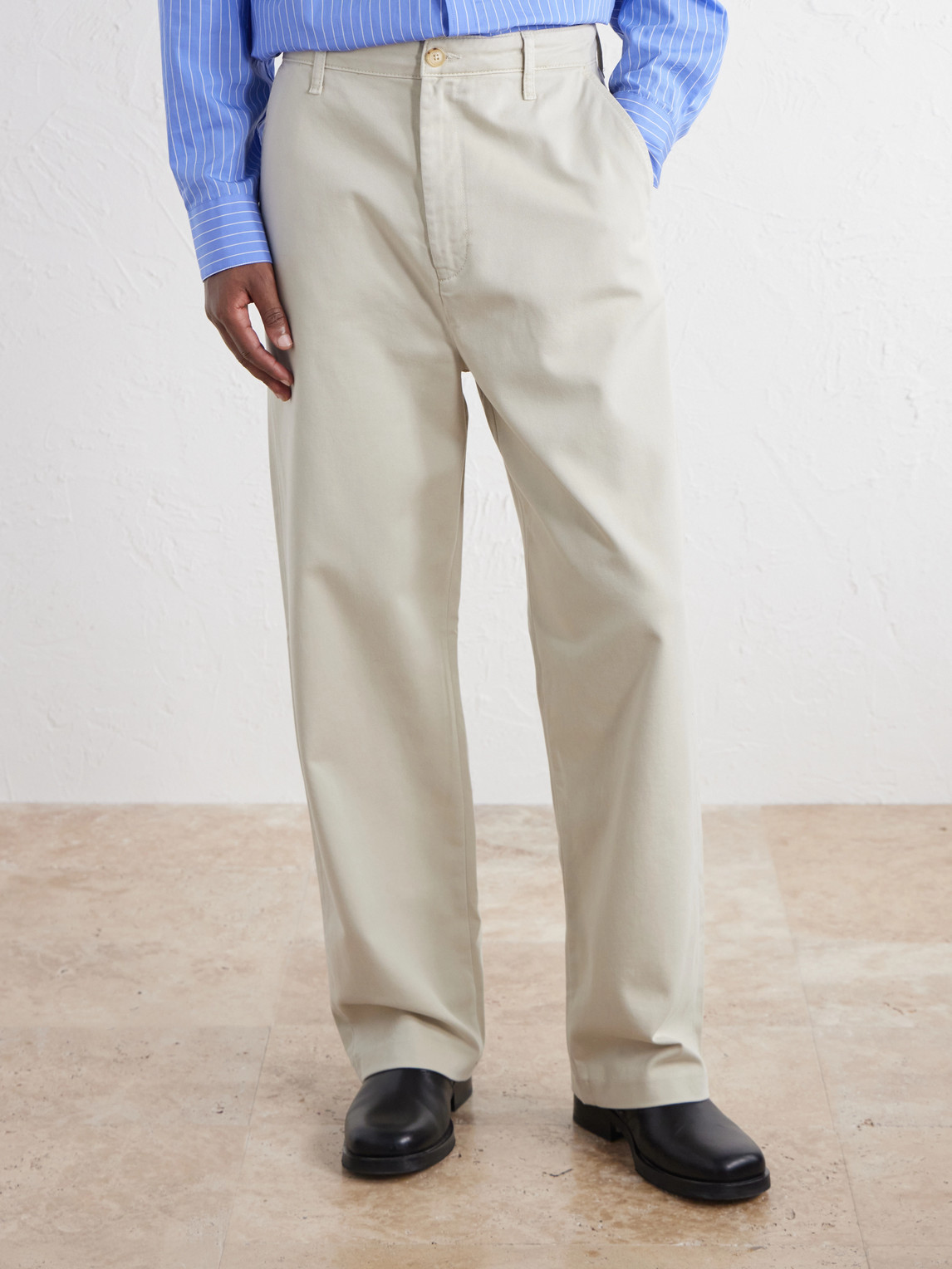 Wide-Leg Cotton-Twill Trousers