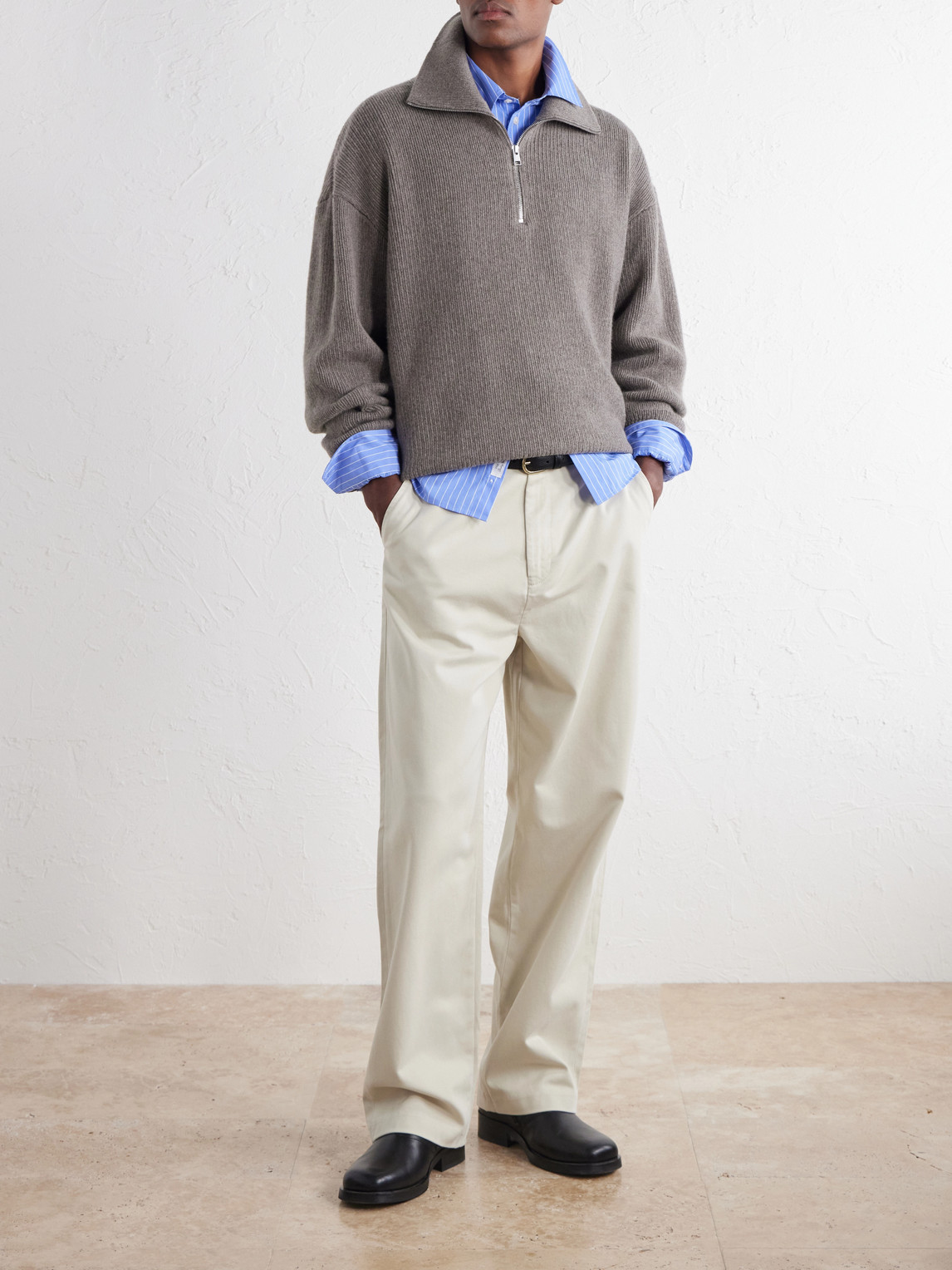Wide-Leg Cotton-Twill Trousers
