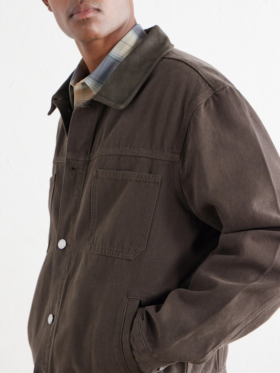 Suede-Trimmed Cotton-Canvas Jacket