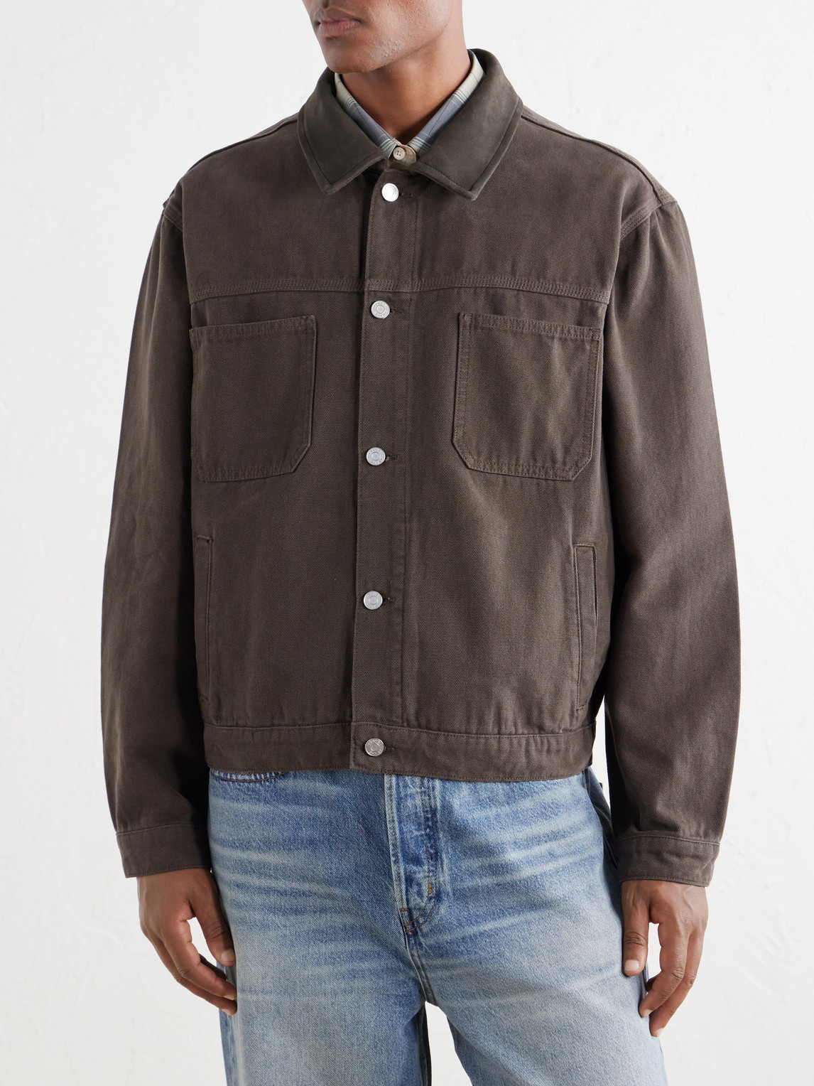 Suede-Trimmed Cotton-Canvas Jacket
