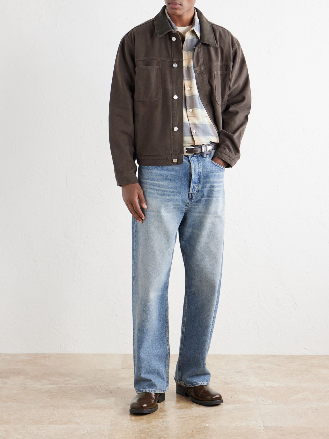 Suede-Trimmed Cotton-Canvas Jacket