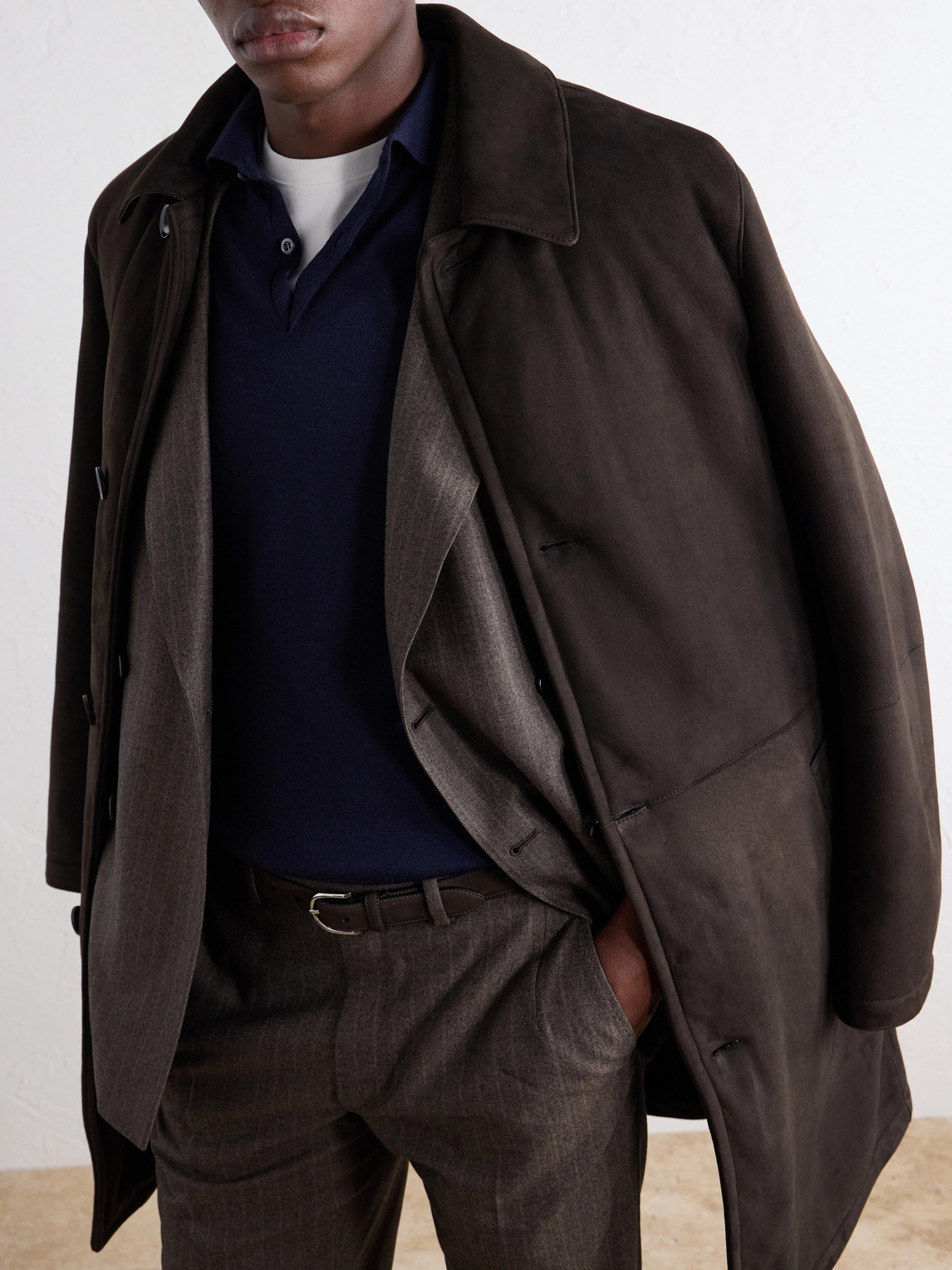 Paneled Shearling Coat