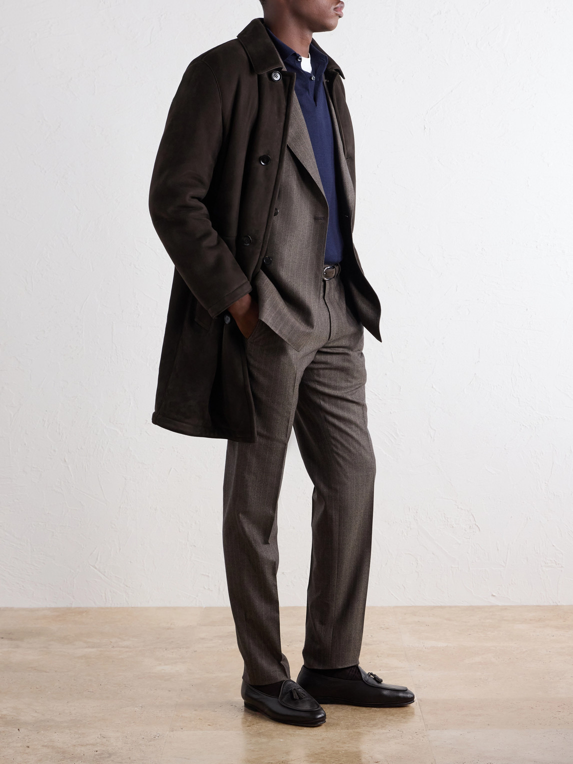 Paneled Shearling Coat