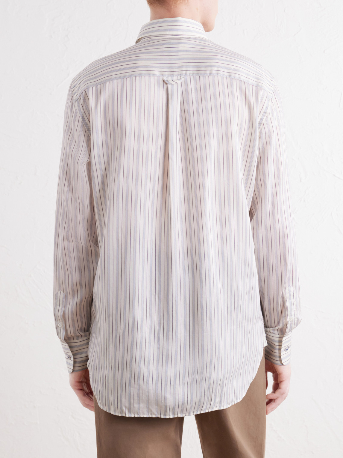 Button-Down Collar Striped Lyocell And Silk-Blend Twill Shirt