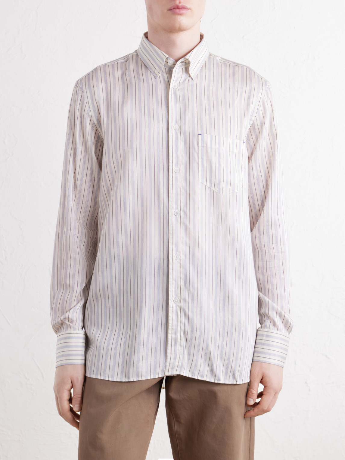 Button-Down Collar Striped Lyocell And Silk-Blend Twill Shirt