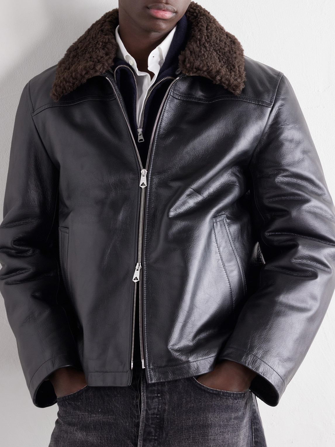 Shearling-Trimmed Leather